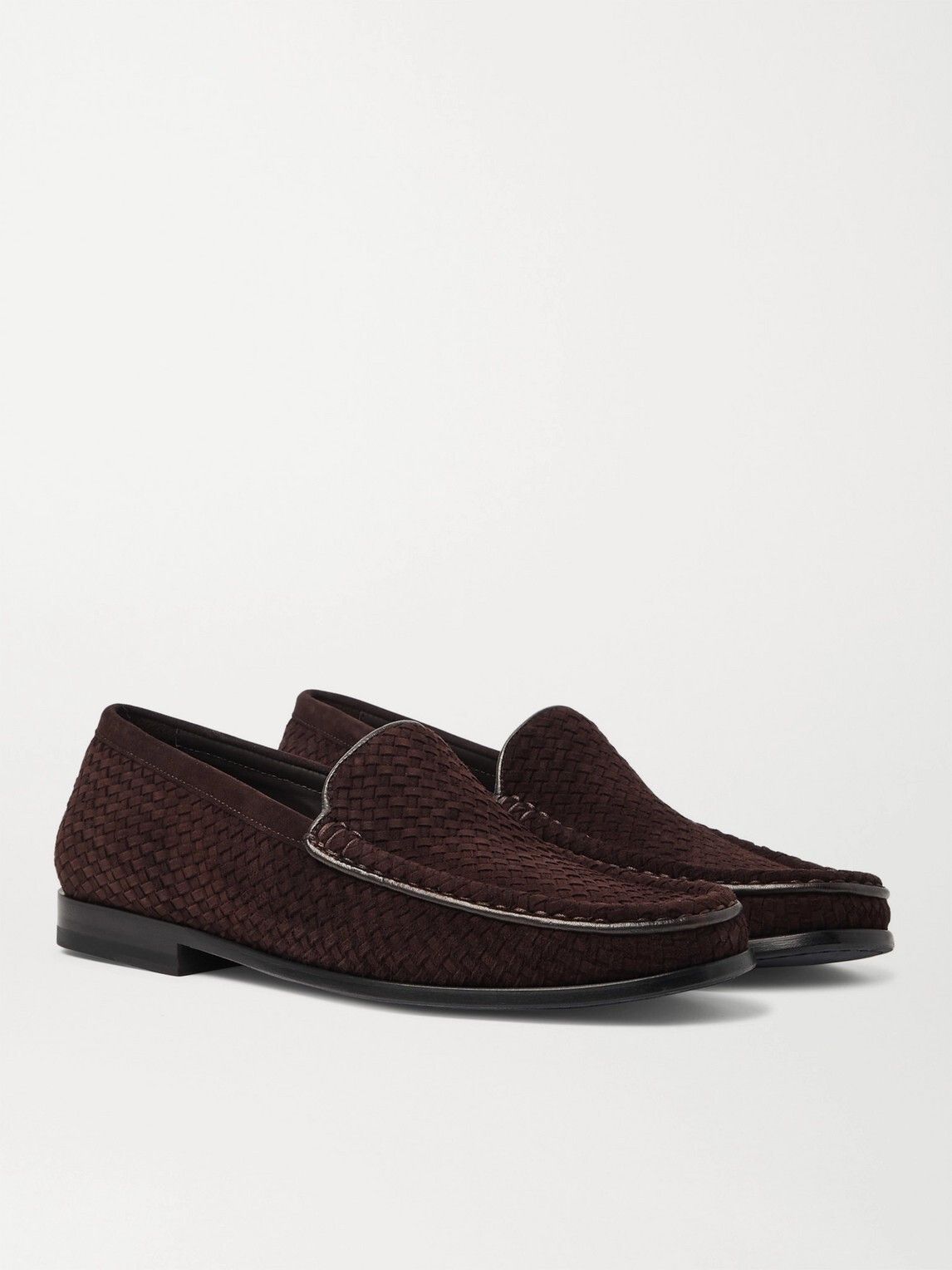 Collapsible-Heel Leather-Trimmed Woven Suede Loafers in Brown, Men's (Size 9.5) — image 4 of 6