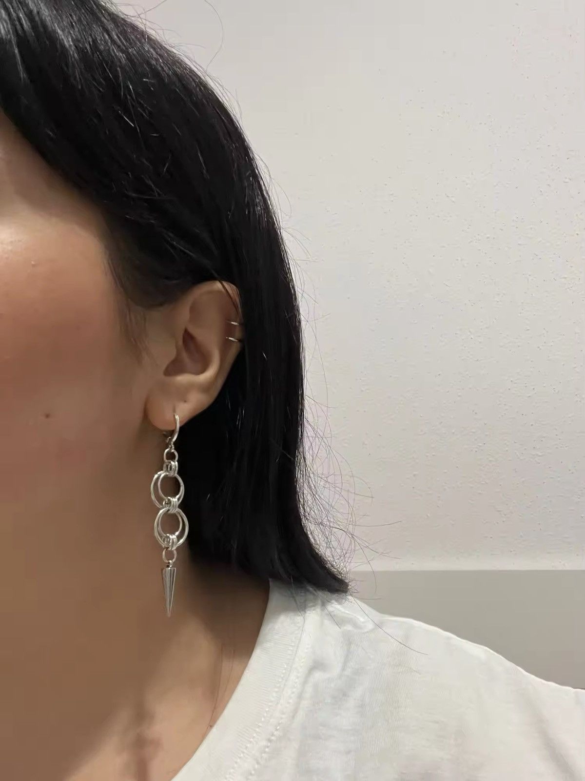 Vintage Stitching Hoop Rivet Drop Earring Size ONE SIZE - 5 Thumbnail