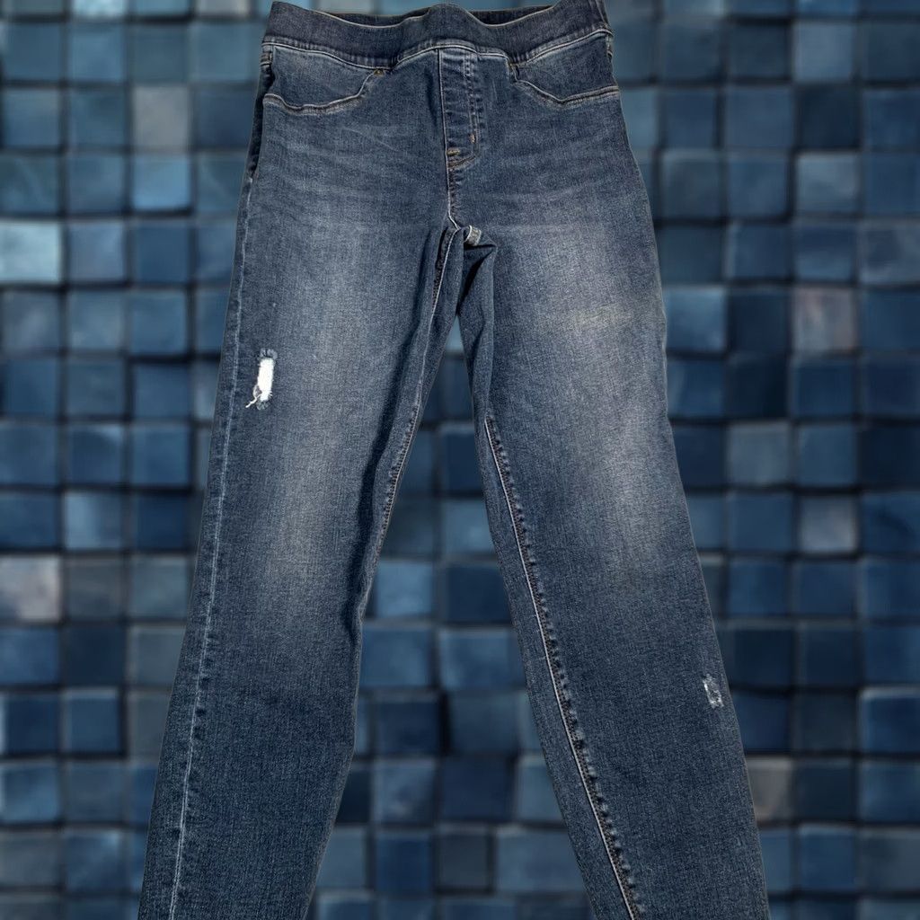 Spanx Spanx Jeans Womens Medium Blue Distressed Frayed Hem Skinny Stretch Denim Pants Size 32" / US 10 / IT 46 - 1 Thumbnail