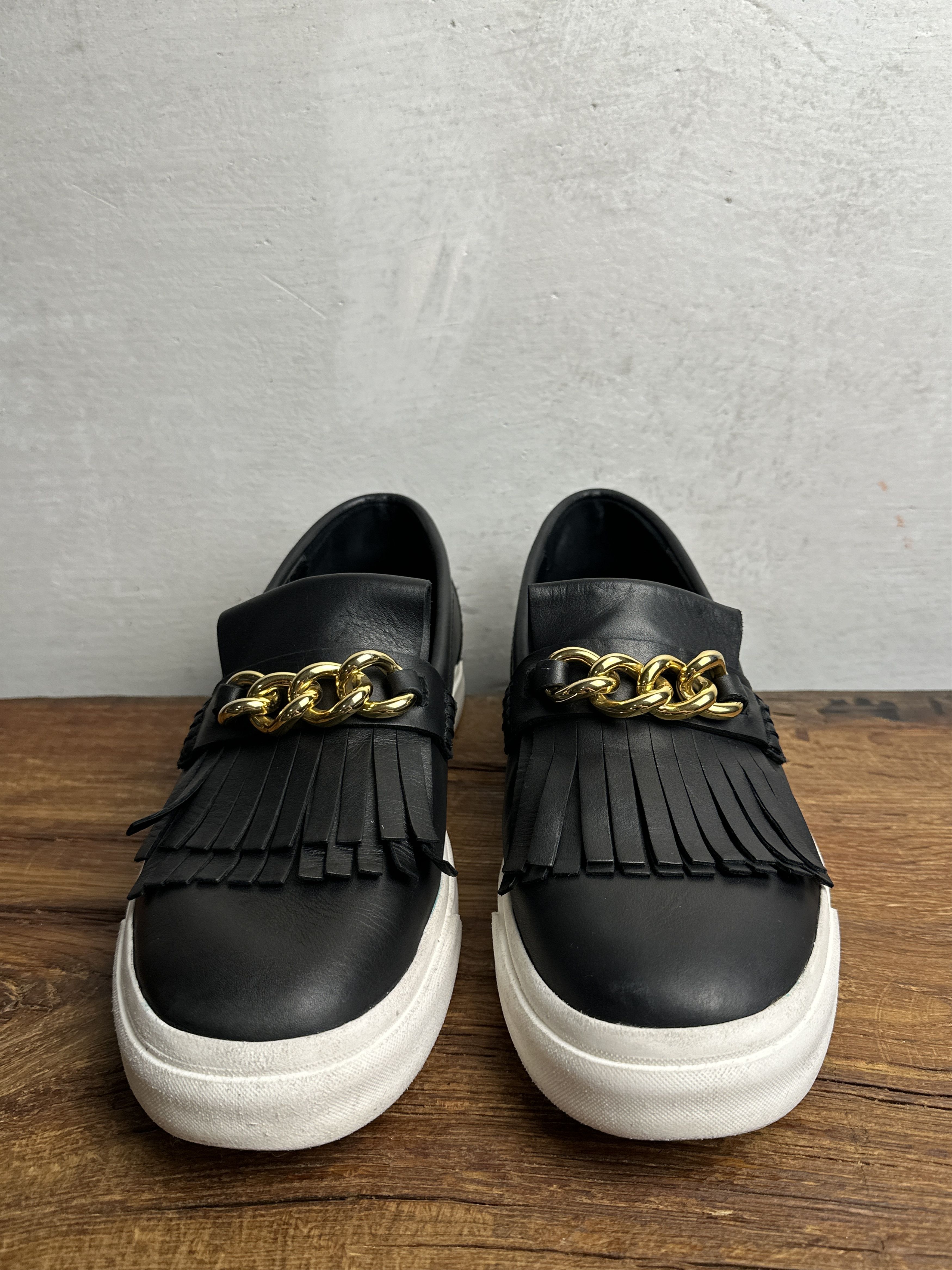 Giuseppe Zanotti Giuseppe Zanotti Black Fringed Leather Slip On Sneakers Size US 12 / EU 45 - 8 Thumbnail