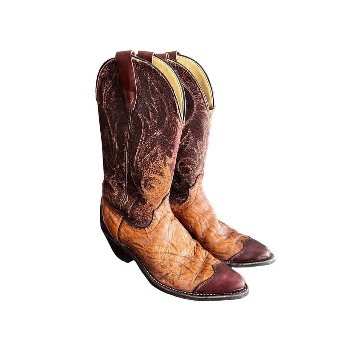 Bottes De Cowboy Tony Lama Homme – Taille 10 D – Cuir Marron Cousu – Semelle Vibram – Occasion