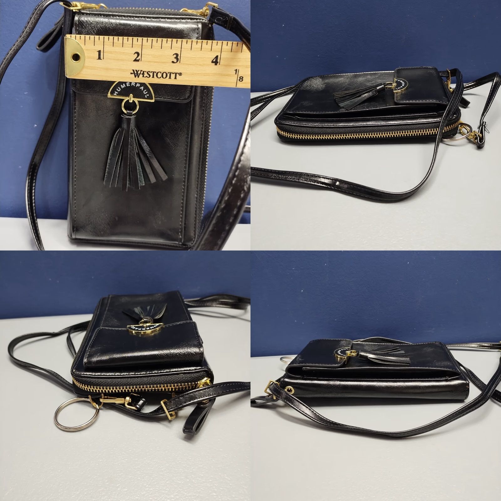 Vintage Humerpaul Crossbody Phone Bag Women's Black Multi Compartment Adjustable Strap XS Small Crossbody Mens Womens Girls Boys? Size ONE SIZE - 8 Thumbnail