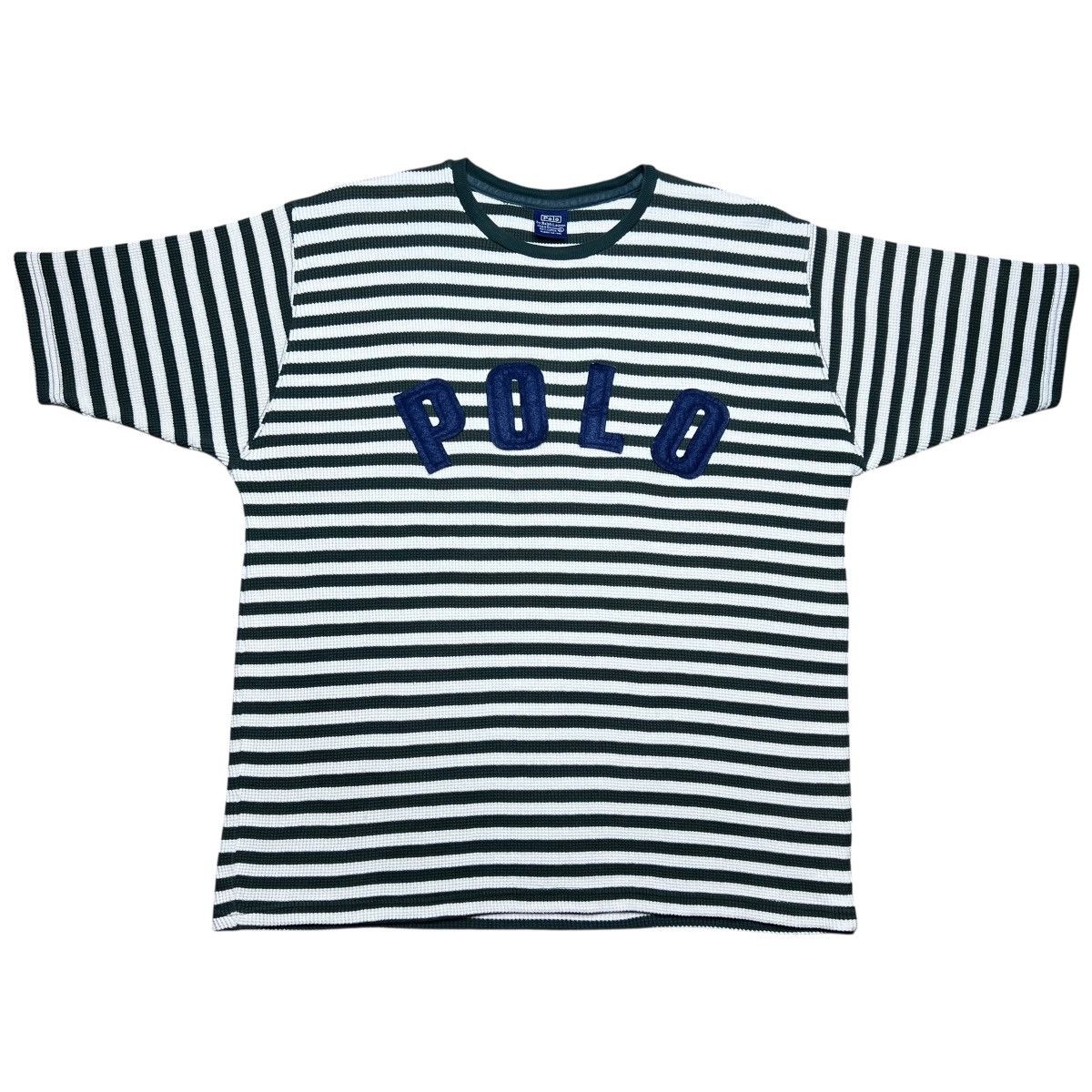 Polo Ralph Lauren Green Striped Spell Out Thermal Knit Tee
