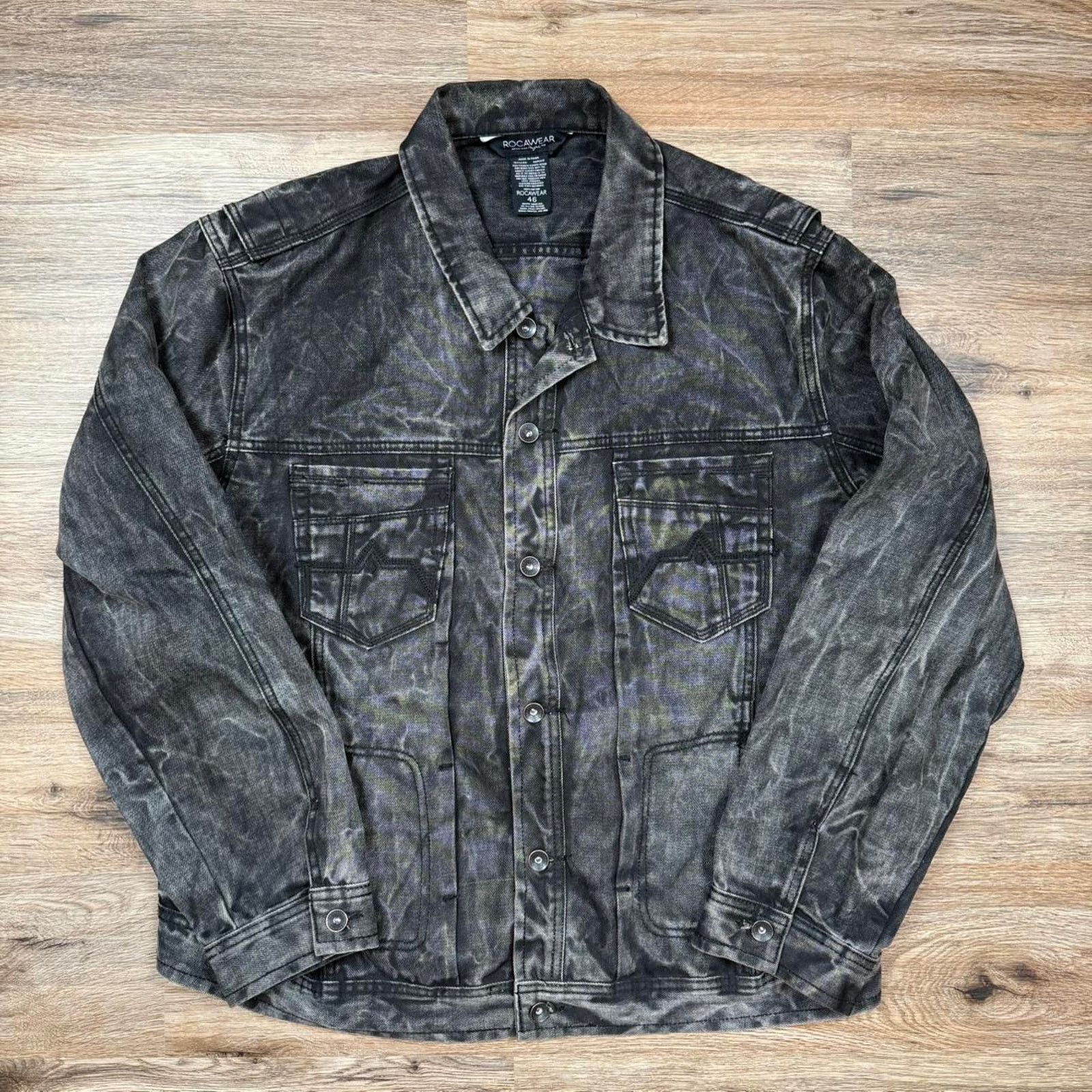 Rocawear Vintage 90s rocawear black marbled denim distressed jacket Size US L / EU 52-54 / 3 - 1 Thumbnail