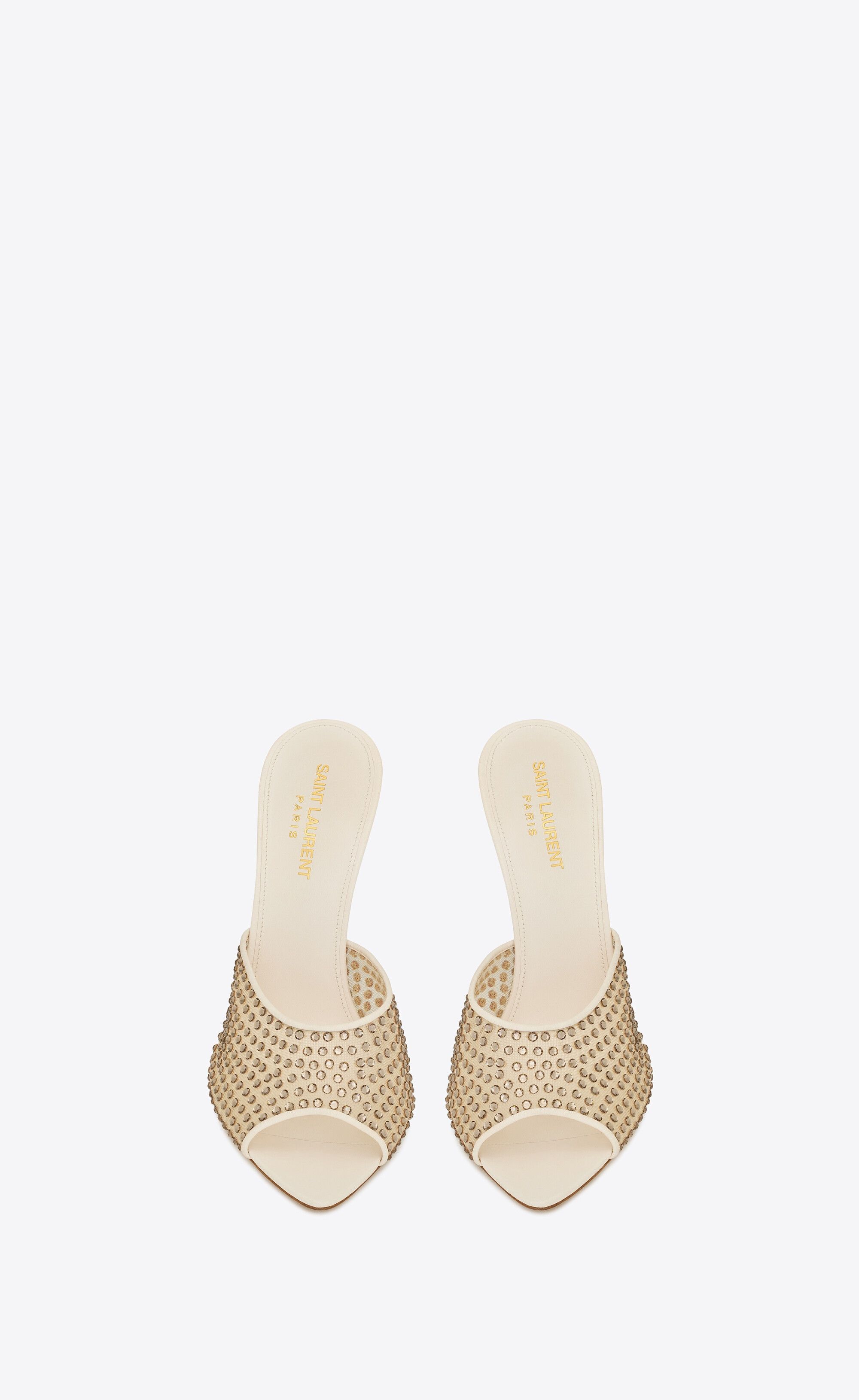 Saint Laurent Paris o1s1wg110225 742450 Blonde Mules in Rhinestones Mesh Beige Size US 7.5 / IT 37.5 - 2 Thumbnail