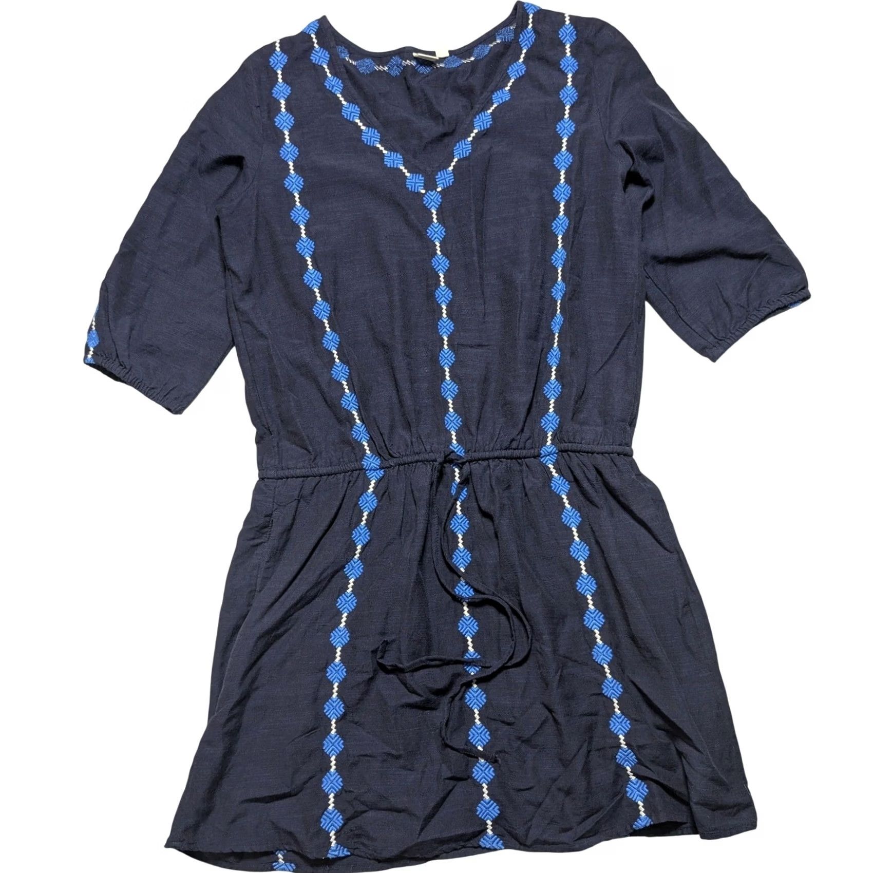 Gap VINTAGE Gap Embroidered V-Neck Women Mini Dress EUC Navy Blue Geometric Beach Boho 3/4 Sleeve Pullover Short Dress M Womens Size M / US 6-8 / IT 42-44 - 2 Thumbnail