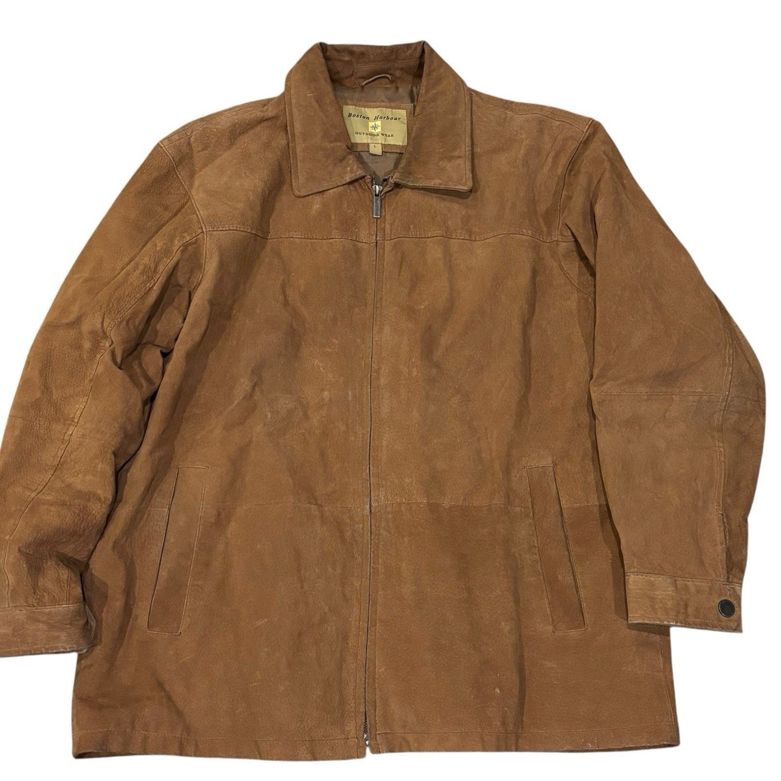 Vintage Boston Harbour Zipper Leather Jacket Large Tan Suede
