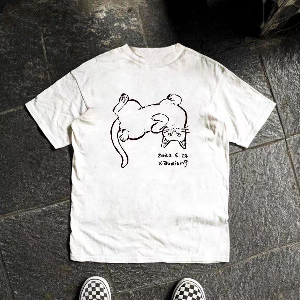 Vintage White washed vintage cat print t-shirt Size US M / EU 48-50 / 2 - 1 Thumbnail
