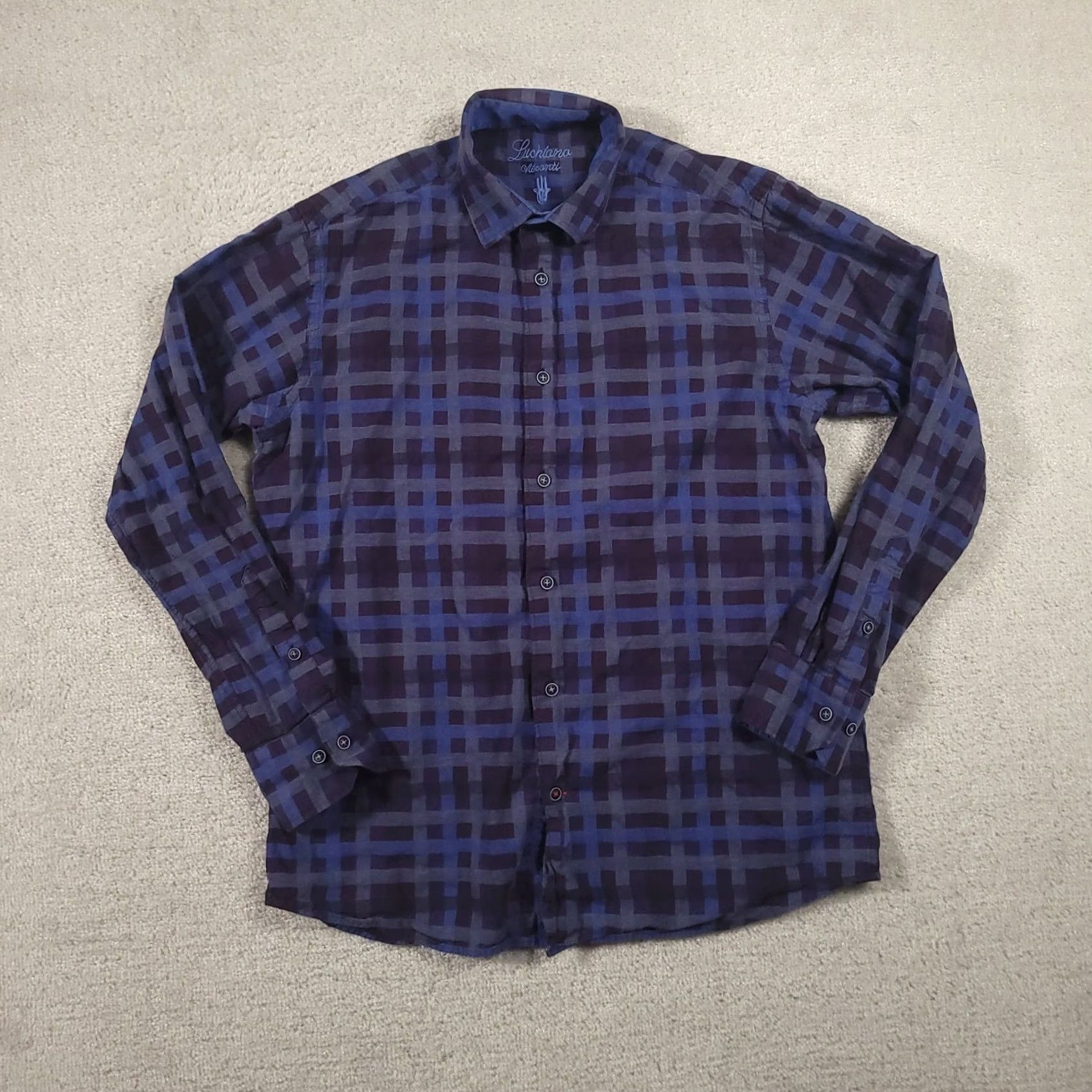 Luchiano Visconti Luchiano Visconti Mens Dress Shirt M/L Blue Plaid Geometry Long Sleeve Button Collared Size 40R - 2 Thumbnail