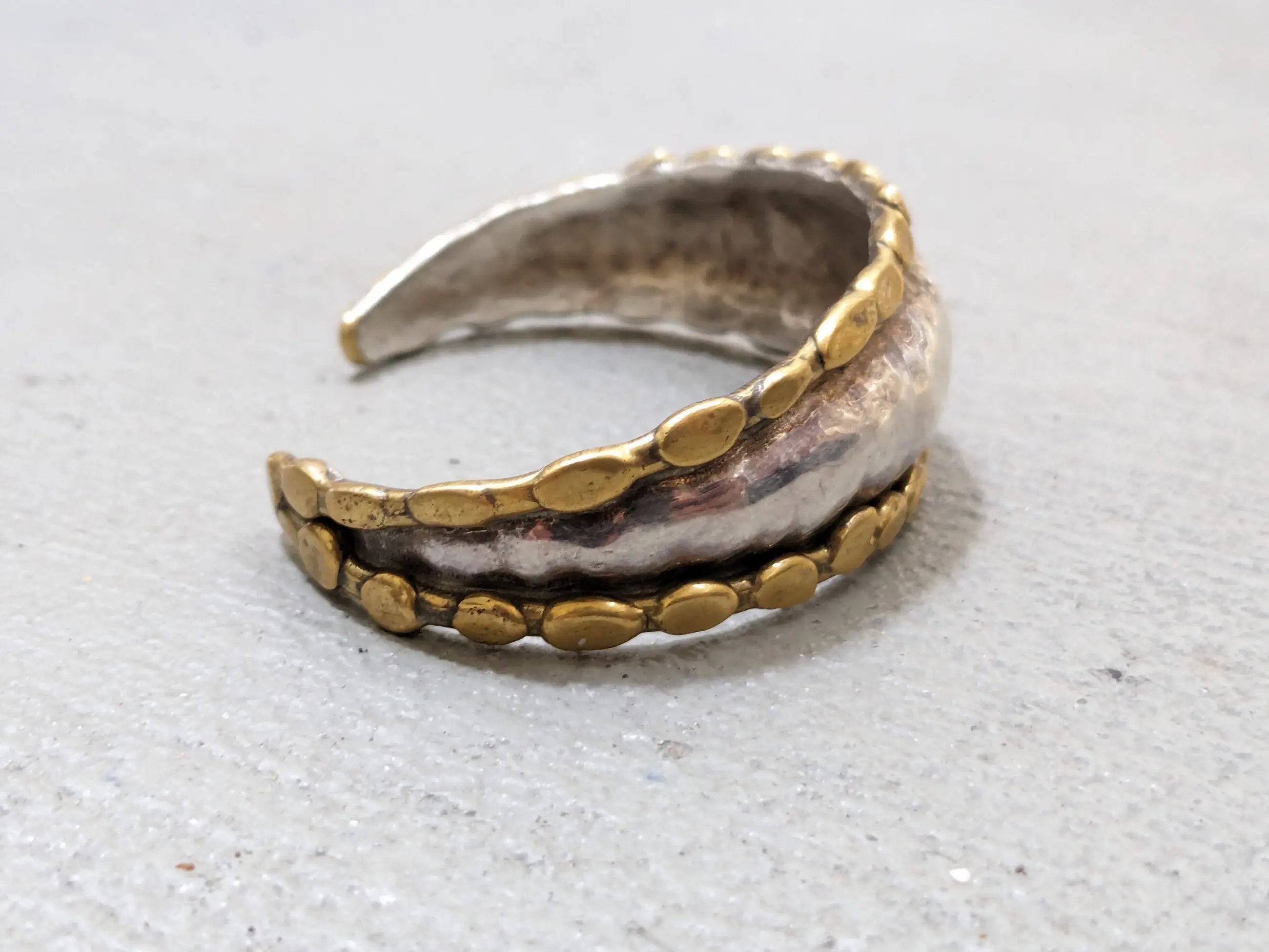 Jewelry Vintage Sterling Silver Cuff Bracelet Brass 5.5 Hammered Size ONE SIZE - 3 Thumbnail