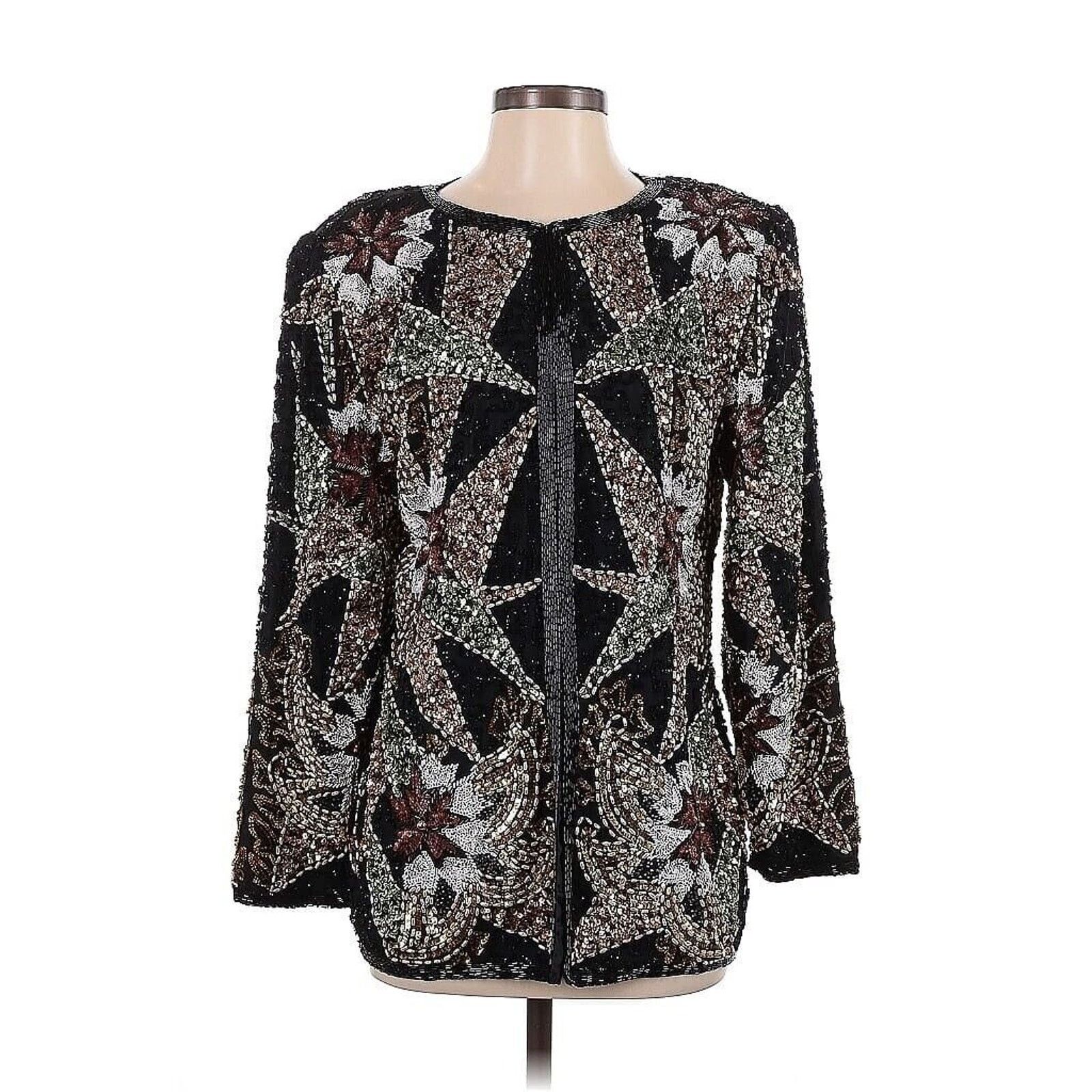 Vintage VTG Jakelin 100% Silk Beaded Star Tunic Jacket Sequin Beaded Size S / US 4 / IT 40 - 1 Thumbnail