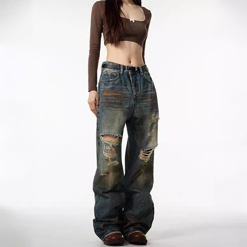 Japanese Brand × Jean Straight leg wide leg ripped jeans Size US 32 / EU 48 - 2 Thumbnail