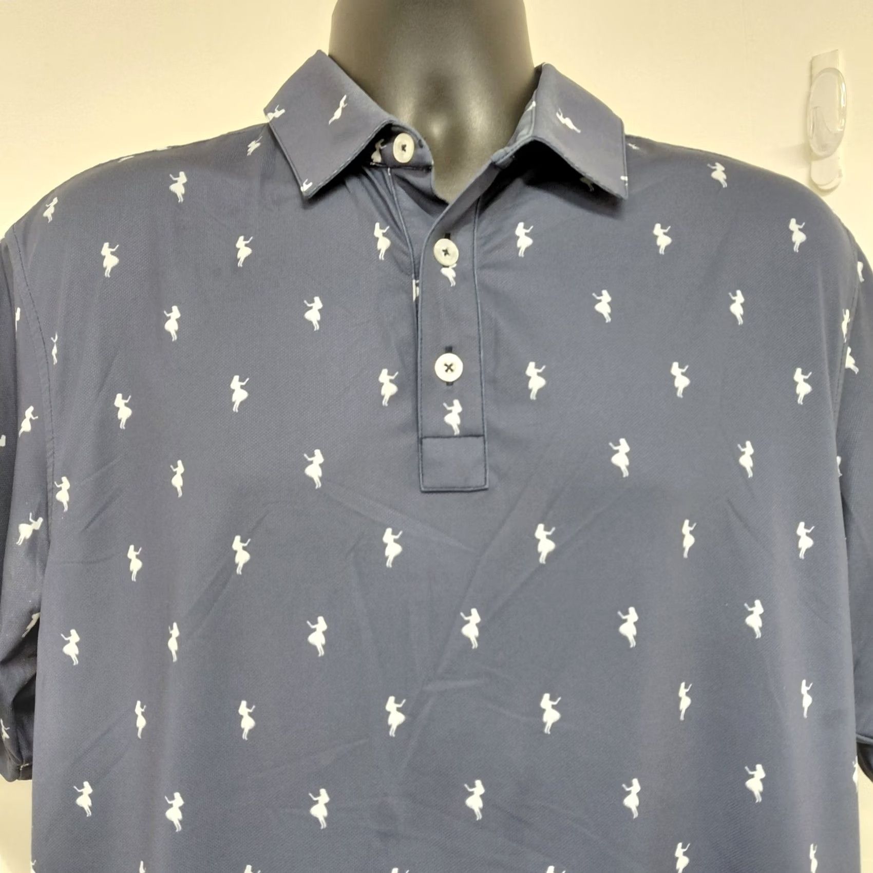 Vintage Straight Down Golf Polo Shirt Mens L Blue Performance Hula Dancer All Over Print Shirt Size US L / EU 52-54 / 3 - 5 Thumbnail