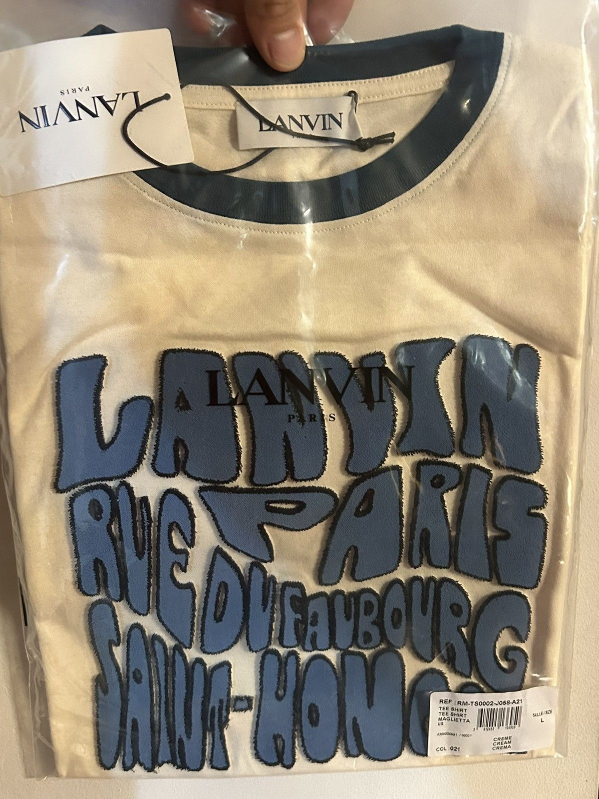 Lanvin LANVIN Slogan Print T-Shirt Large Cream Size US L / EU 52-54 / 3 - 1 Thumbnail