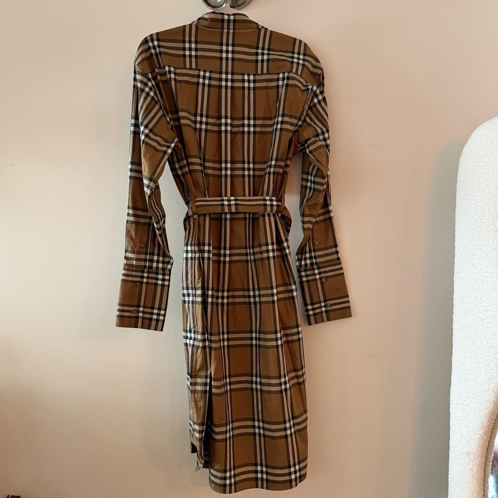 Burberry NWT Burberry Giovanna Beige Check Plaid Shirtdress Shirt Dr Size S / US 4 / IT 40 - 7 Thumbnail