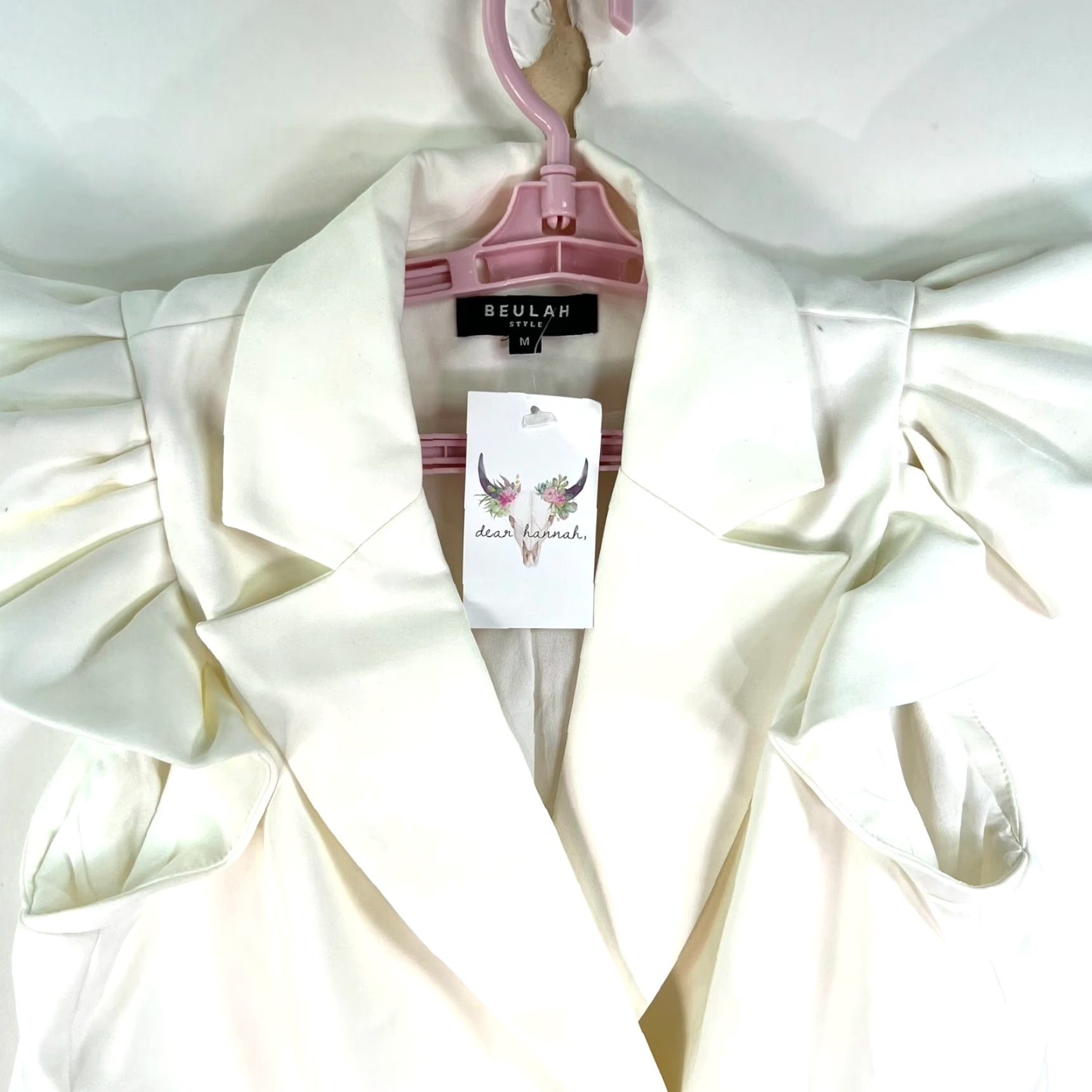 Vintage Beulah Patchwork Ruffles White Dress – Woman M Midi Chiffon Jacket Dress, Sleeveless, Double Breasted, Business/Cocktail, Regular Size M, White Size M / US 6-8 / IT 42-44 - 3 Thumbnail