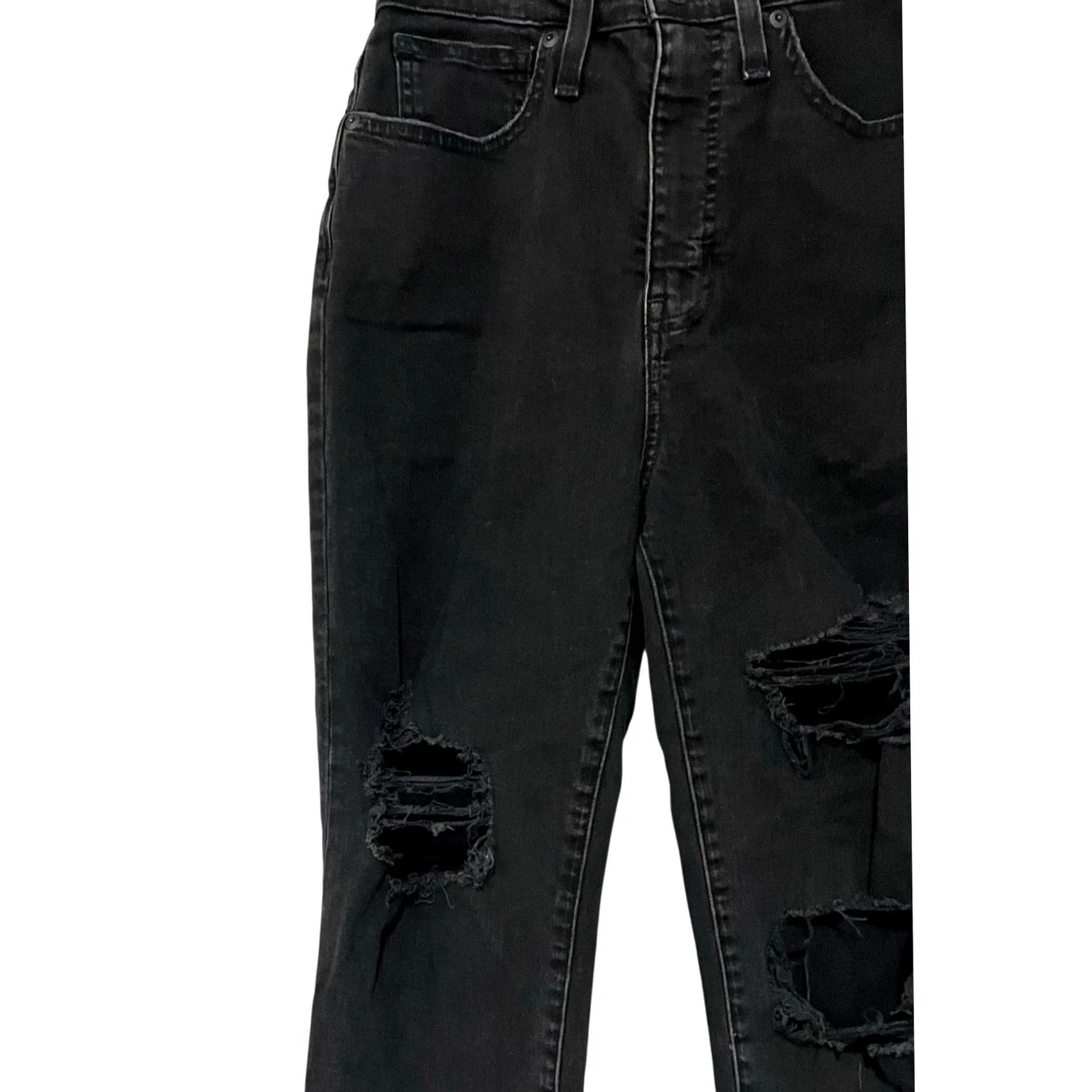 Madewell VINTAGE Madewell Black Distressed Mom Jeans Rips High Rise Womens Sz 27 Size 27" / US 4 / IT 40 - 5 Thumbnail
