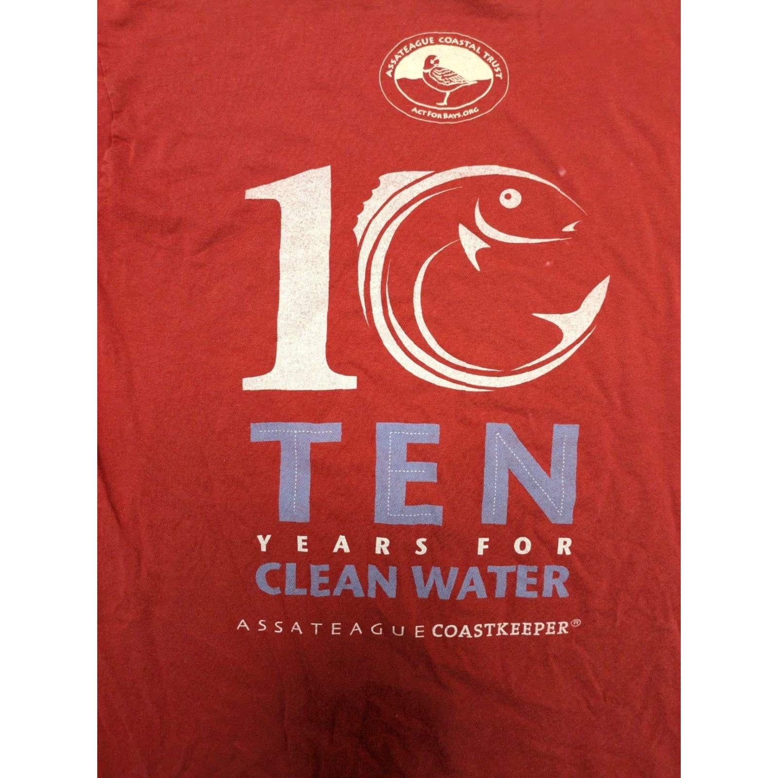 Vintage Assateague Coastal Trust T Shirt Large Mens Red 100% Cotton Anvil Organic Short Sleeve Crew Neck Graphic Tee with Animals Beach Bird Fish Horse Nature Size US L / EU 52-54 / 3 - 4 Thumbnail