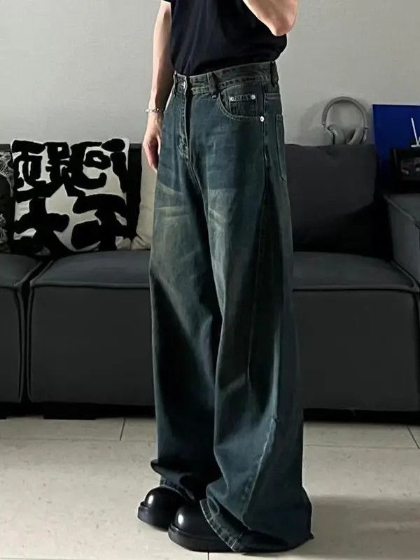 Japanese Brand Risa Men's blue washed vintage distressed straight jeans Size US 32 / EU 48 - 8 Thumbnail