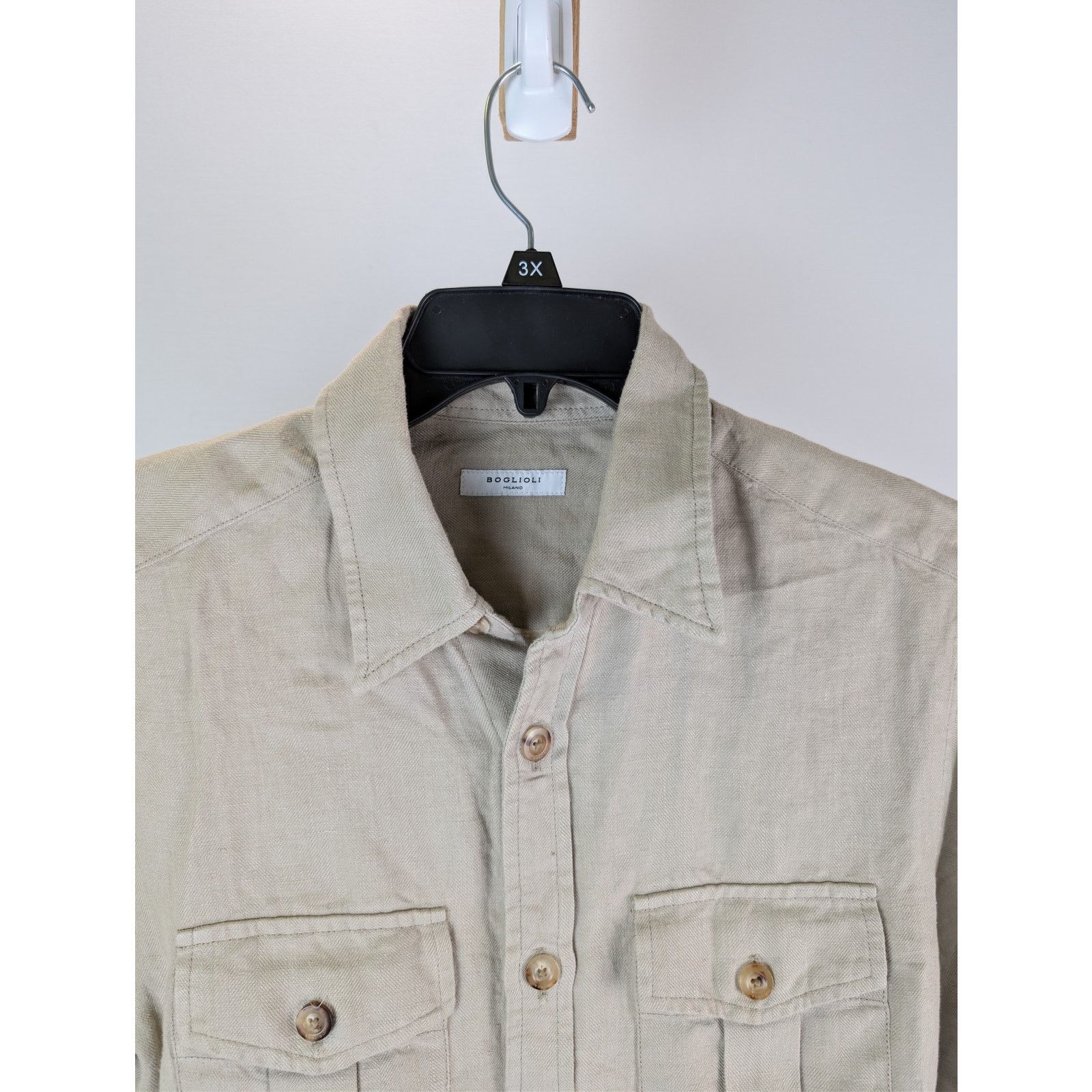 Boglioli o1rshd1 CC20 Button up Shirt with herringbone pattern Beige Size US S / EU 44-46 / 1 - 7 Thumbnail