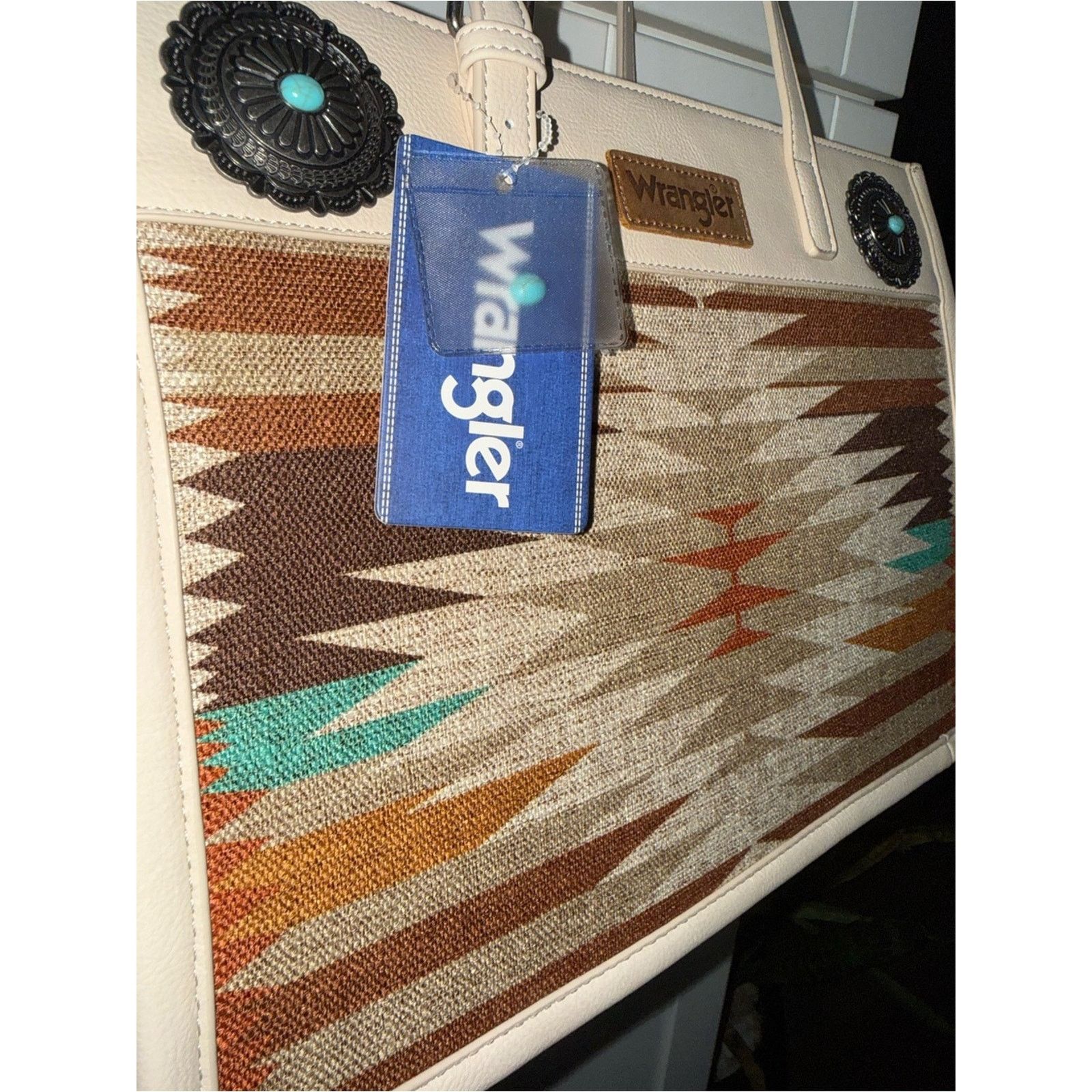 Wrangler Wrangler Beige Aztec Tote Bag WRANGLER LEATHER PATCH POCKET Size ONE SIZE - 3 Thumbnail