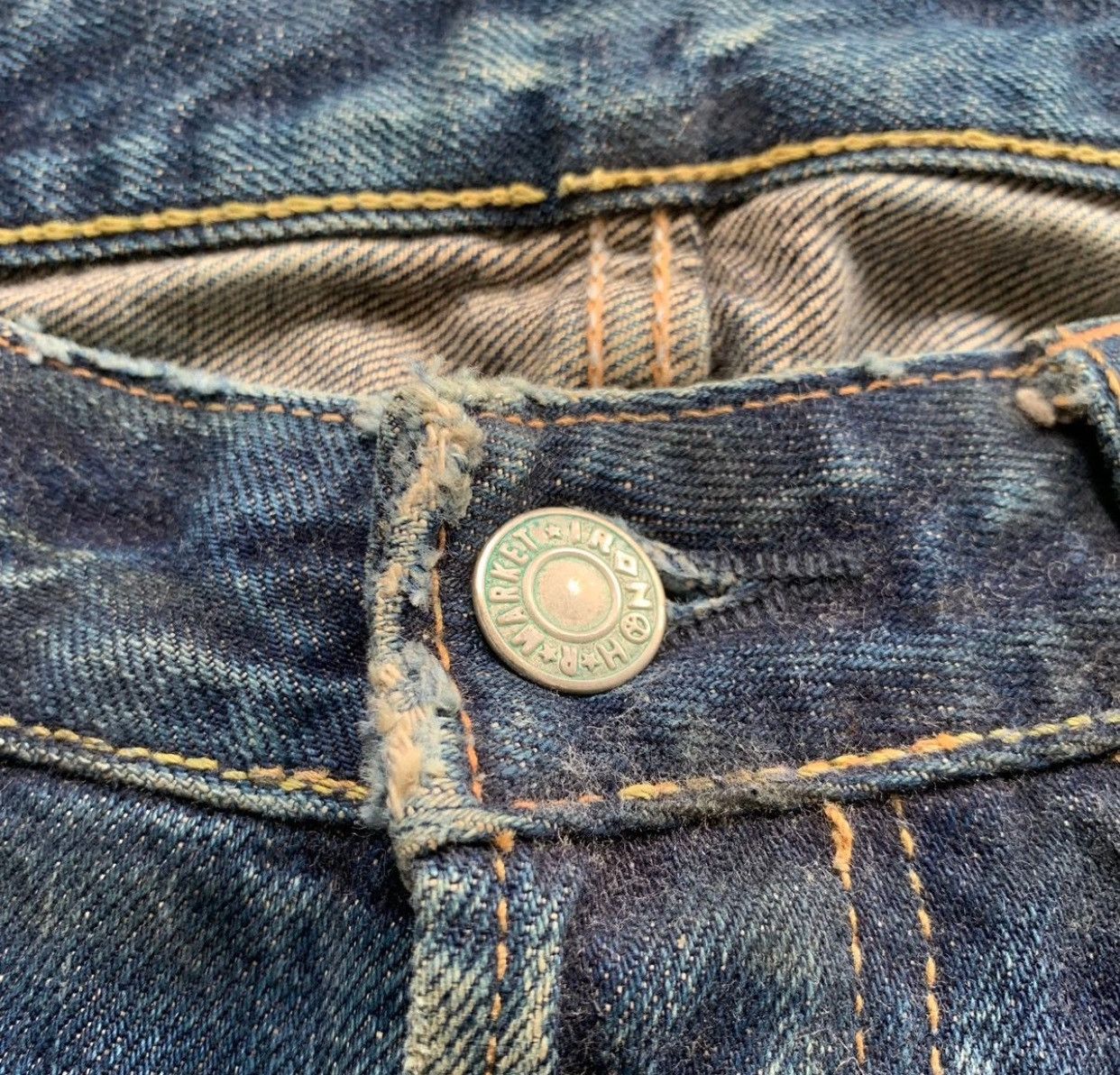 Japanese Brand HRM Indigo Selvedge Red Line Distressed Jeans Denim Size US 32 / EU 48 - 5 Thumbnail