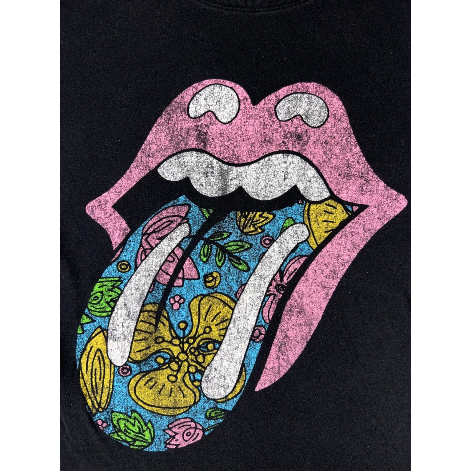 Vintage Rolling Stones Shirt Women's Medium Black Cropped Short Sleeve Crew Neck Rock Music 80s Womens Size M / US 6-8 / IT 42-44 - 3 Thumbnail