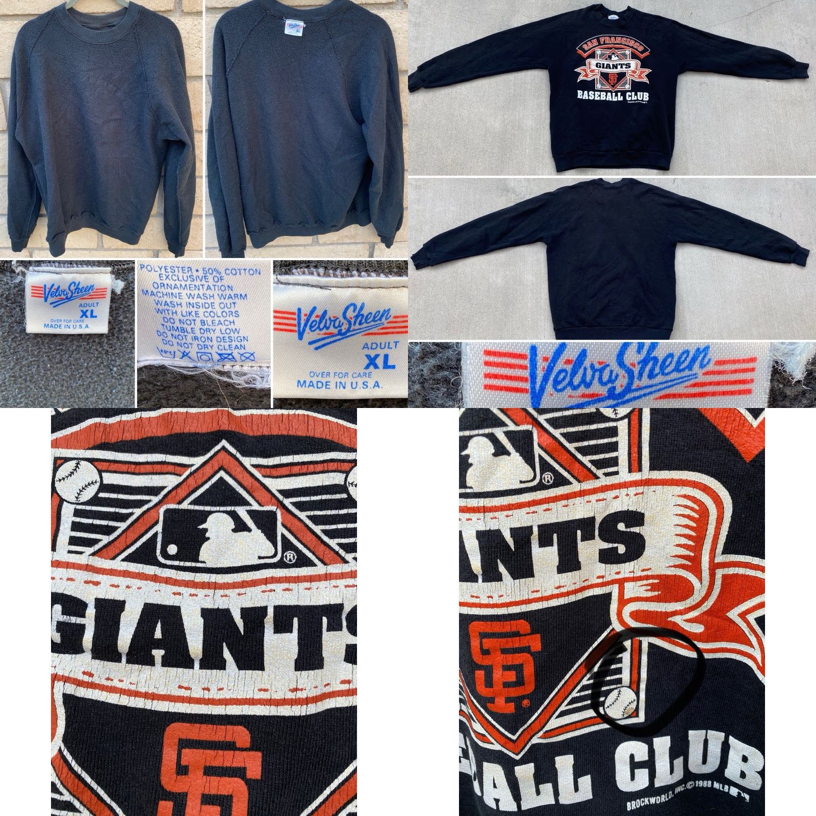 Vintage VINTAGE San Francisco Giants Baseball Raglan Sweatshirt Sweater XL Black Cotton Blend Long Sleeve Graphic Print 80s Mens Sweatshirt Size US XL / EU 56 / 4 - 9 Thumbnail