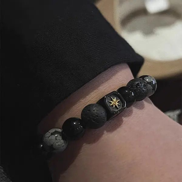 Jewelry Black and Gray Beaded Stone Bracelet, Men's Beaded Bracelet Size ONE SIZE - 2 Thumbnail