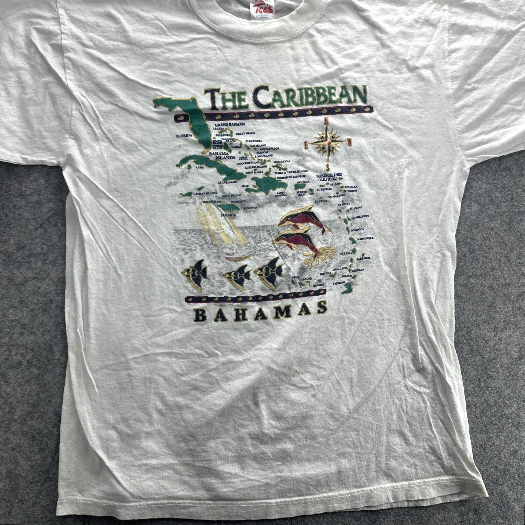 Vintage VINTAGE Bahamas Caribbean Shirt Mens XL White Map Graphic Tee 90s T-Shirt Travel Graphic Print Mens XL/White/Bahamas Map 90s Size US XL / EU 56 / 4 - 4 Thumbnail