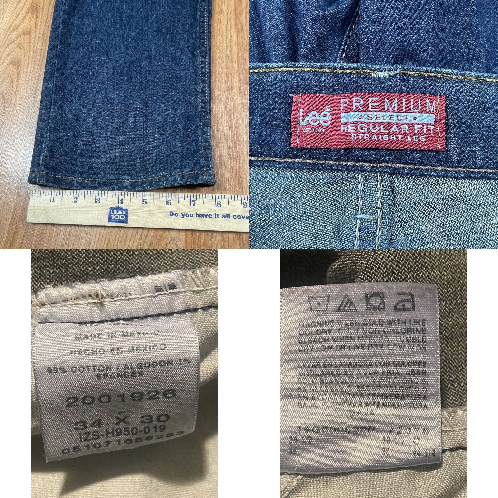 Lee Lee Premium Jeans Mens 34Wx30L Regular Fit Straight Leg Stretch Blue Denim Pants Jeans Size US 34 / EU 50 - 8 Thumbnail