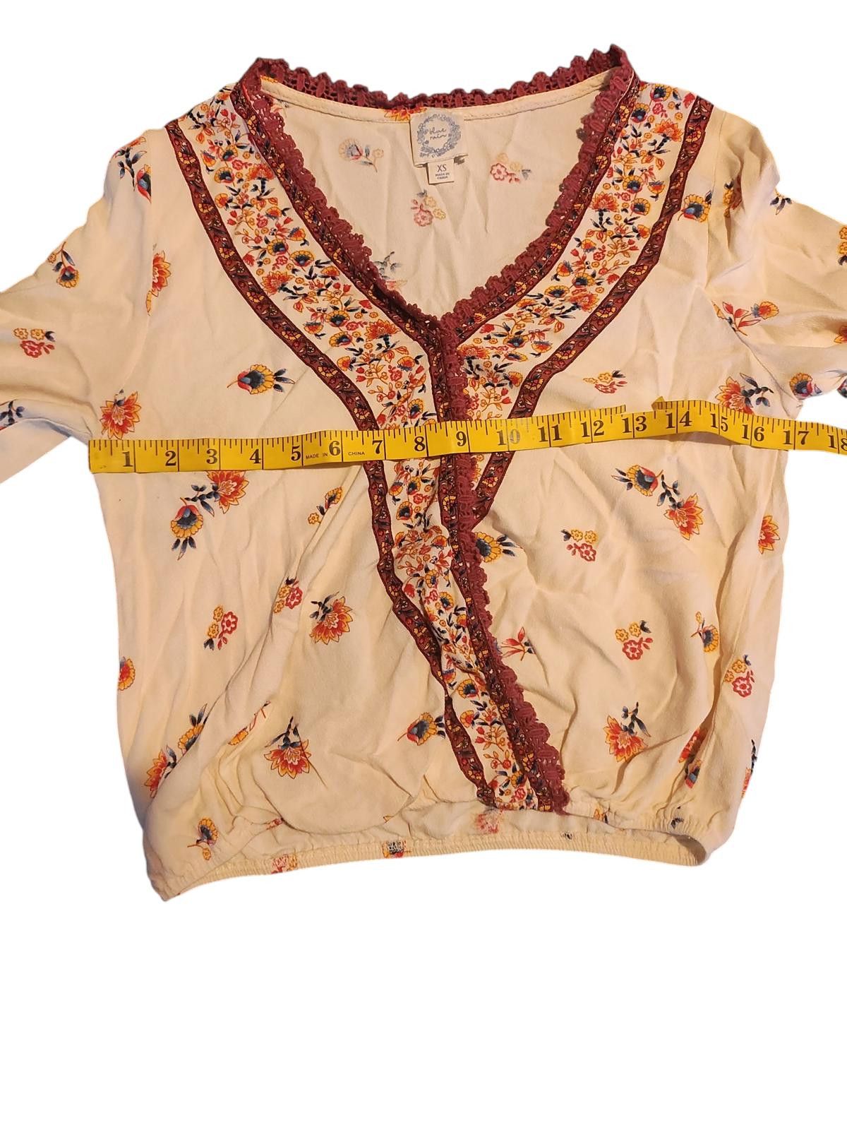 Designer Blue Rain Women's Floral Print Blouse with Lace Trim Size XS Size XS / US 0-2 / IT 36-38 - 6 Thumbnail