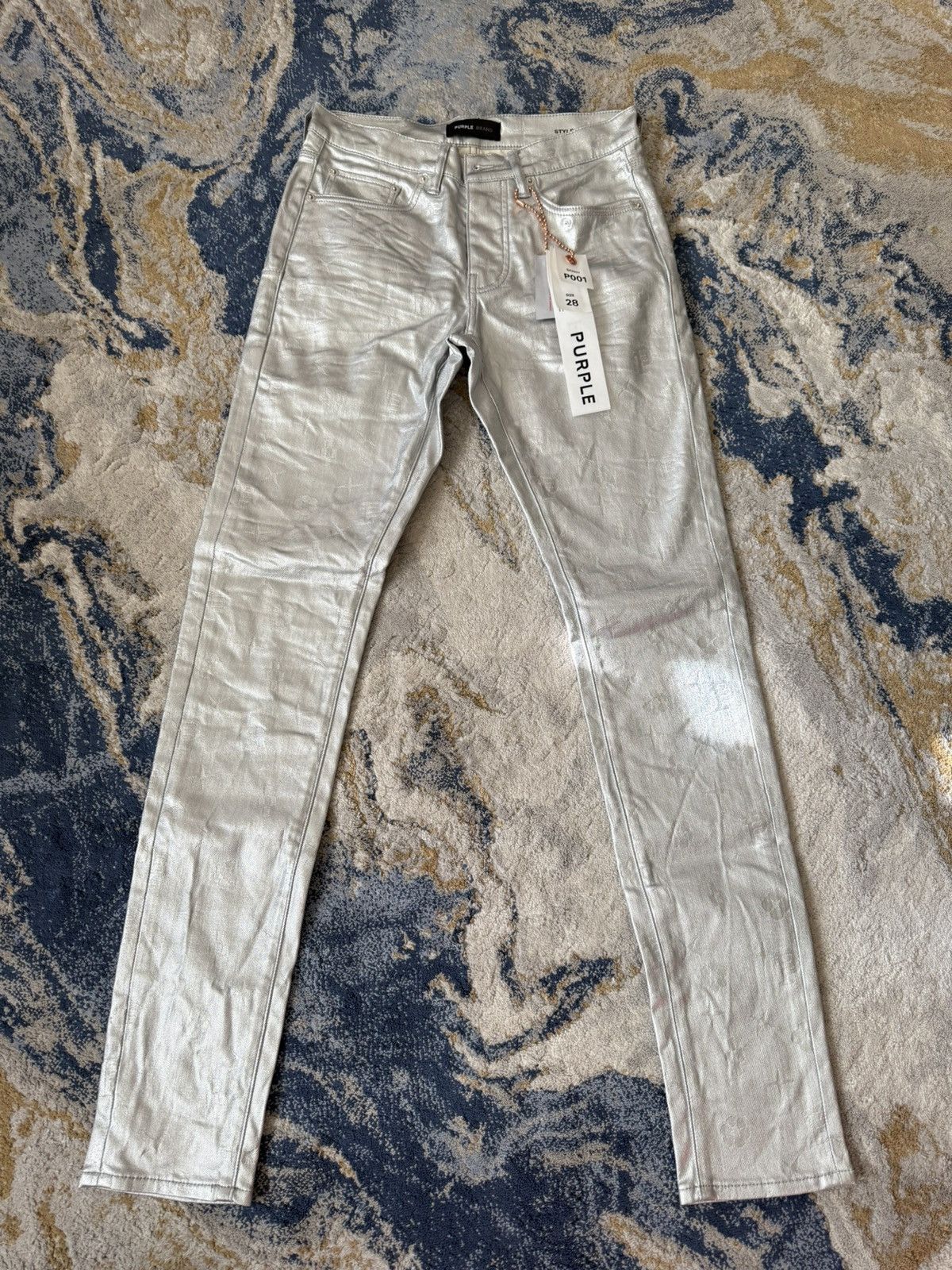 Purple Brand Purple brand metallic monogram silver jeans Size US 30 / EU 46 - 1 Thumbnail