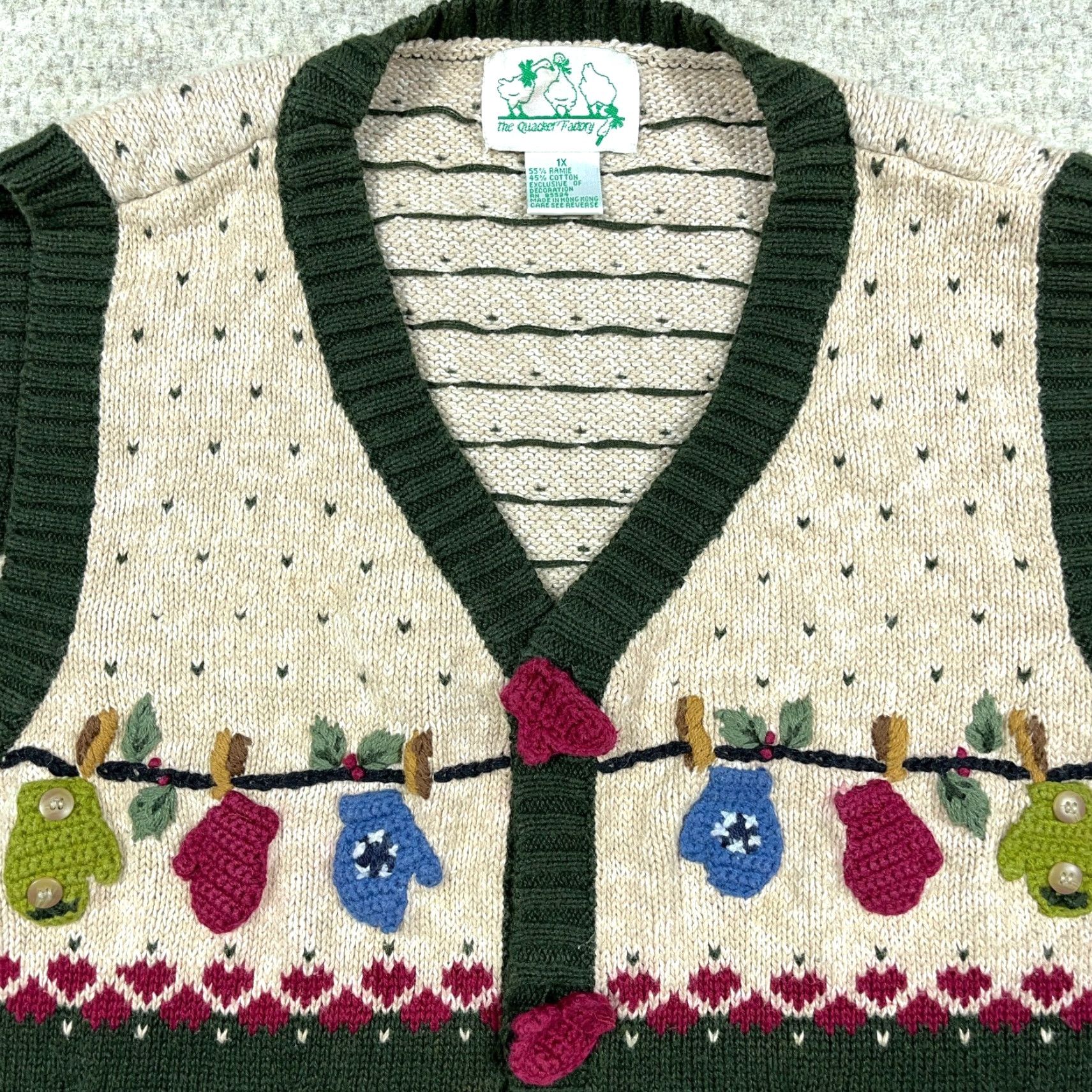 Vintage VINTAGE Sweater Loft Quaker Factory Vest Women 1X Green Knit Geometric 90s Christmas Casual Holiday Retro Size XL / US 12-14 / IT 48-50 - 3 Thumbnail