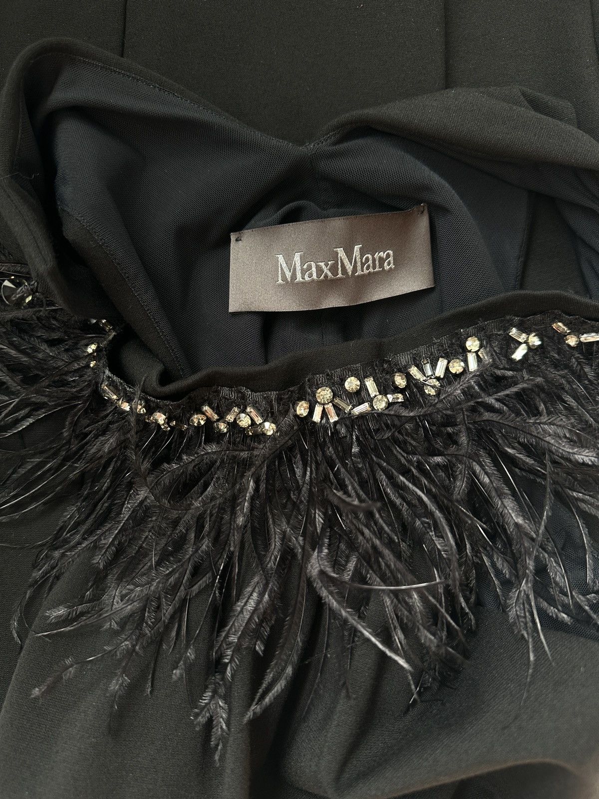 Max Mara MAX MARA Cocktail Halter Dress Ostrich Feathers Crystals Size S / US 4 / IT 40 - 4 Thumbnail