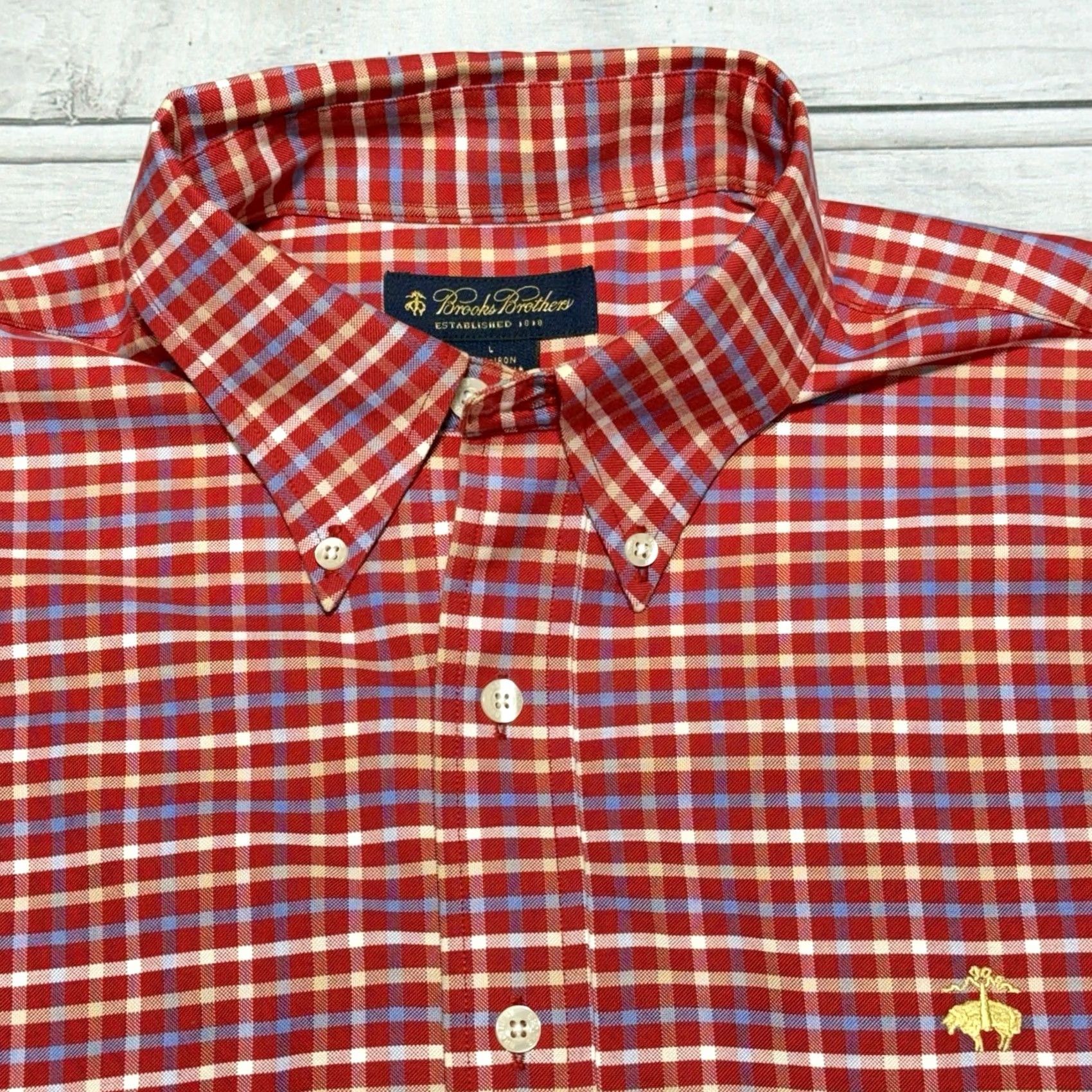 Brooks Brothers Brooks Brothers Shirt Mens Large Red Plaid Check Non Iron Supima Oxford OCBD Dress Shirt Long Sleeve Size US L / EU 52-54 / 3 - 2 Thumbnail