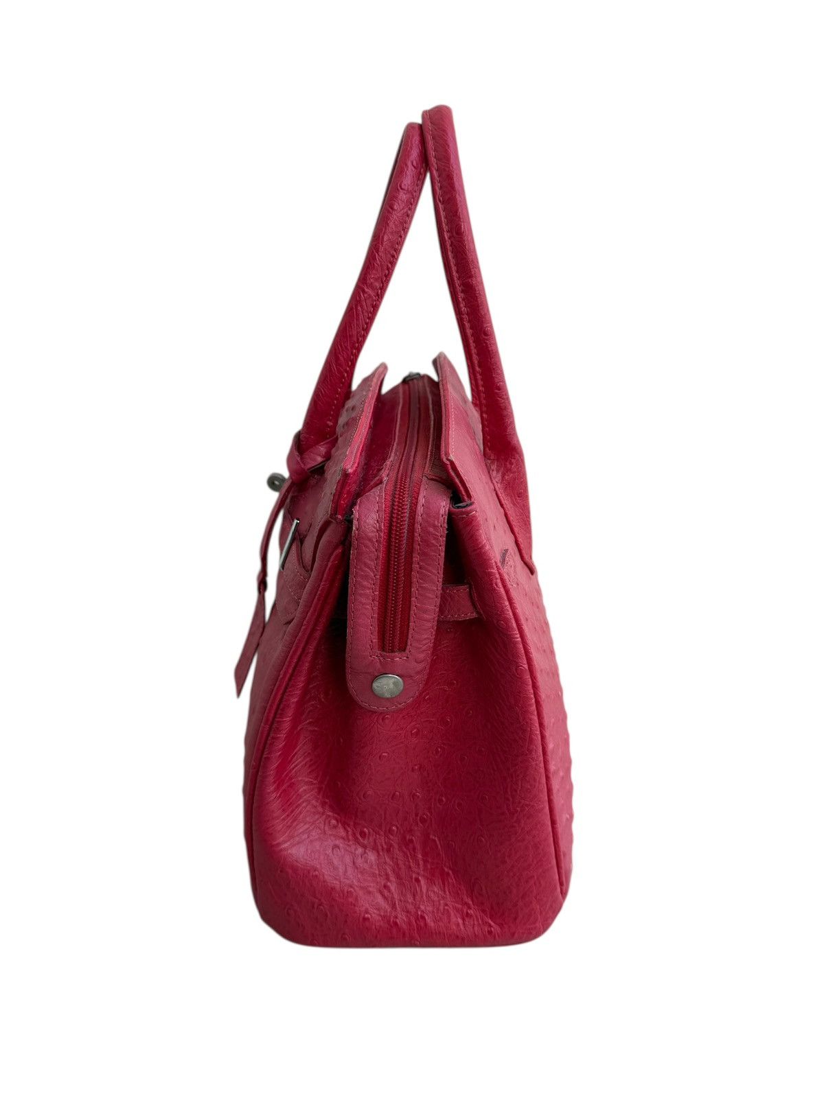 Handmade RARE ‼️ Vintage Ostrich Leather Red ‘Birkin’ Red Kelly Bag Size ONE SIZE - 3 Thumbnail