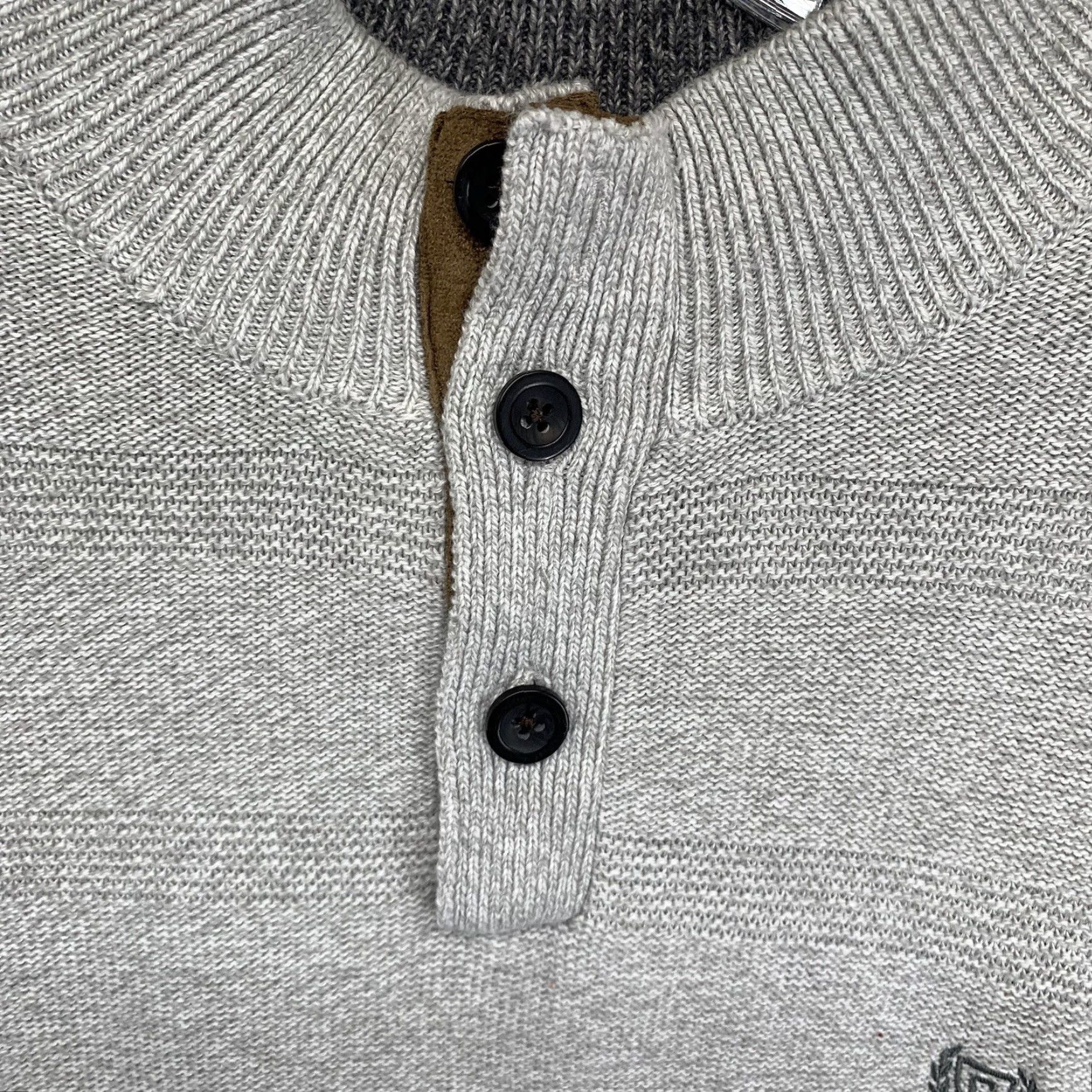 Chaps Chaps 2XL Men's Cotton Sweater Light Gray Striped Mock Neck Henley, Heavyweight, Breathable, Casual, 90s Preppy Size US XXL / EU 58 / 5 - 7 Thumbnail