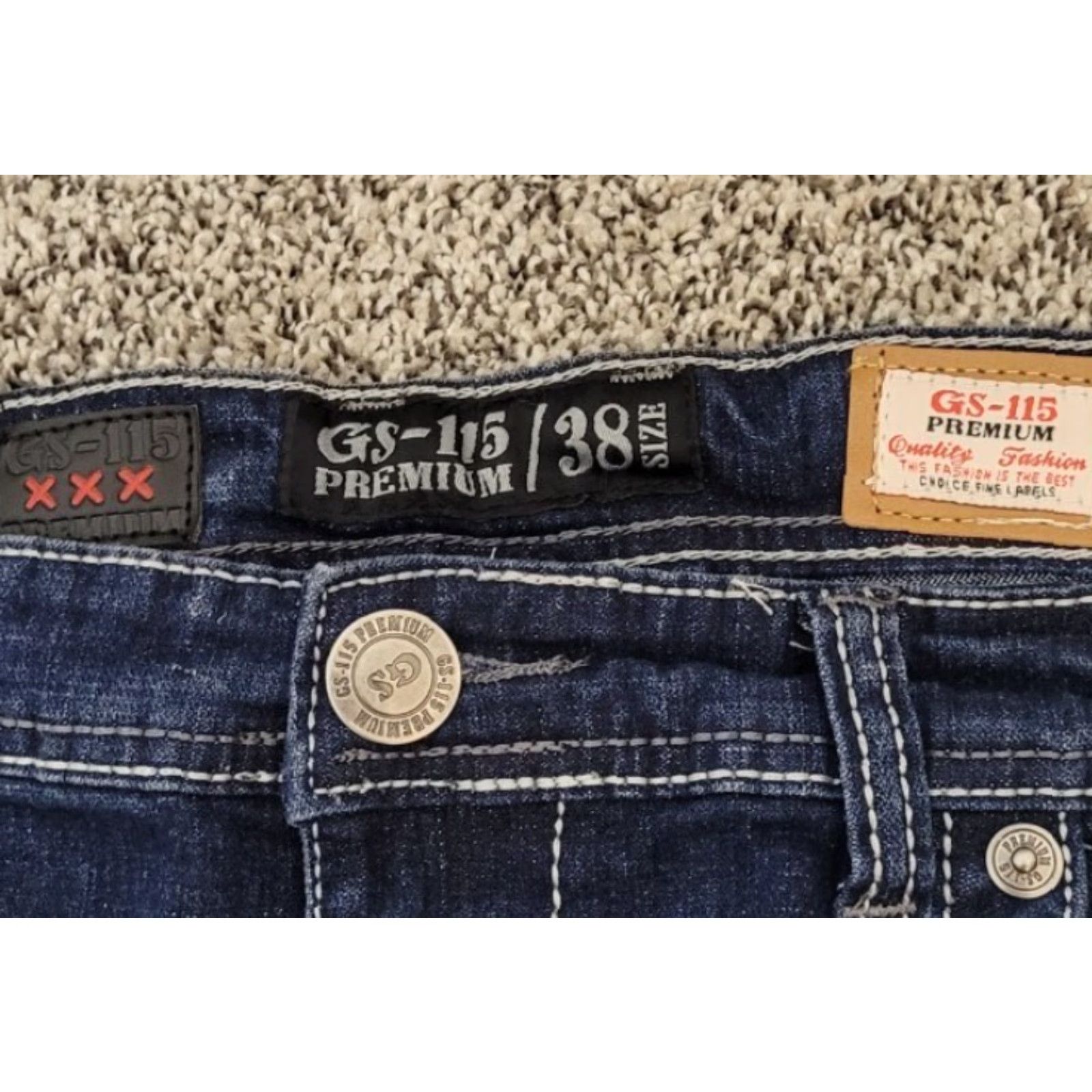 Denime GS 115 Men Jeans Blue 38x32 Embroidered Pockets Thick Stitch Dark Wash Denim Straight Regular Pocket Zipper Button 5-Pocket Design Mens Size US 38 / EU 54 - 3 Thumbnail