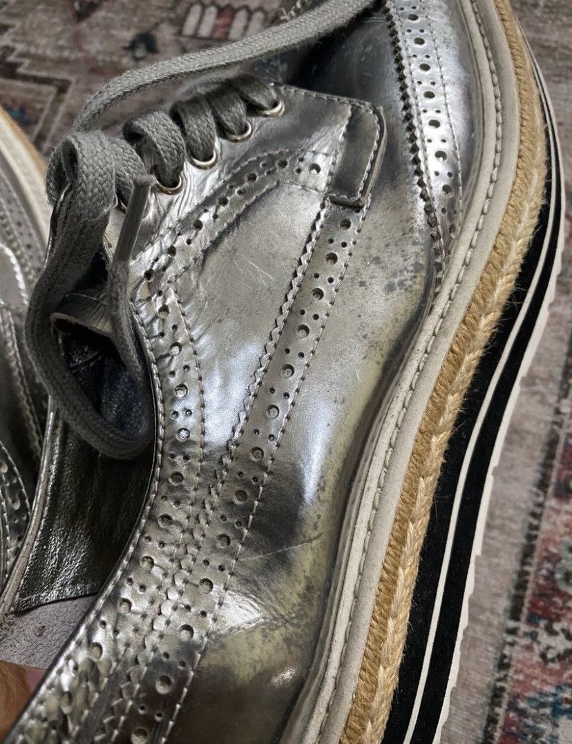 Prada Prada Platform Lace Up Silver Brogues Wedges Size US 9 / IT 39 - 11 Thumbnail
