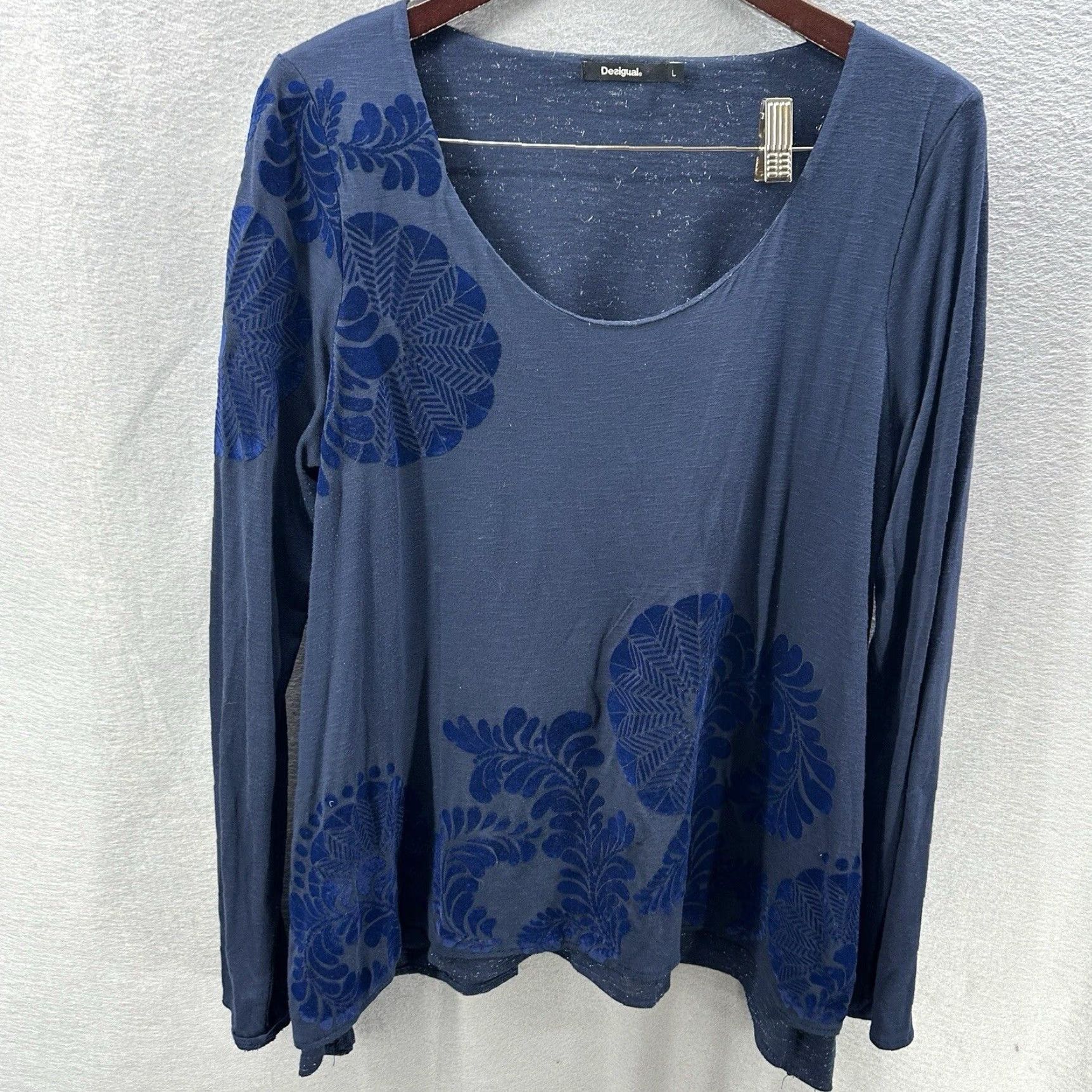 Desigual VINTAGE Desigual Tunic Top Women L Blue Floral Knit Long Sleeve Round Neck Pullover 90s Concert Preppy Artwear Womens Size L / US 10 / IT 46 - 4 Thumbnail