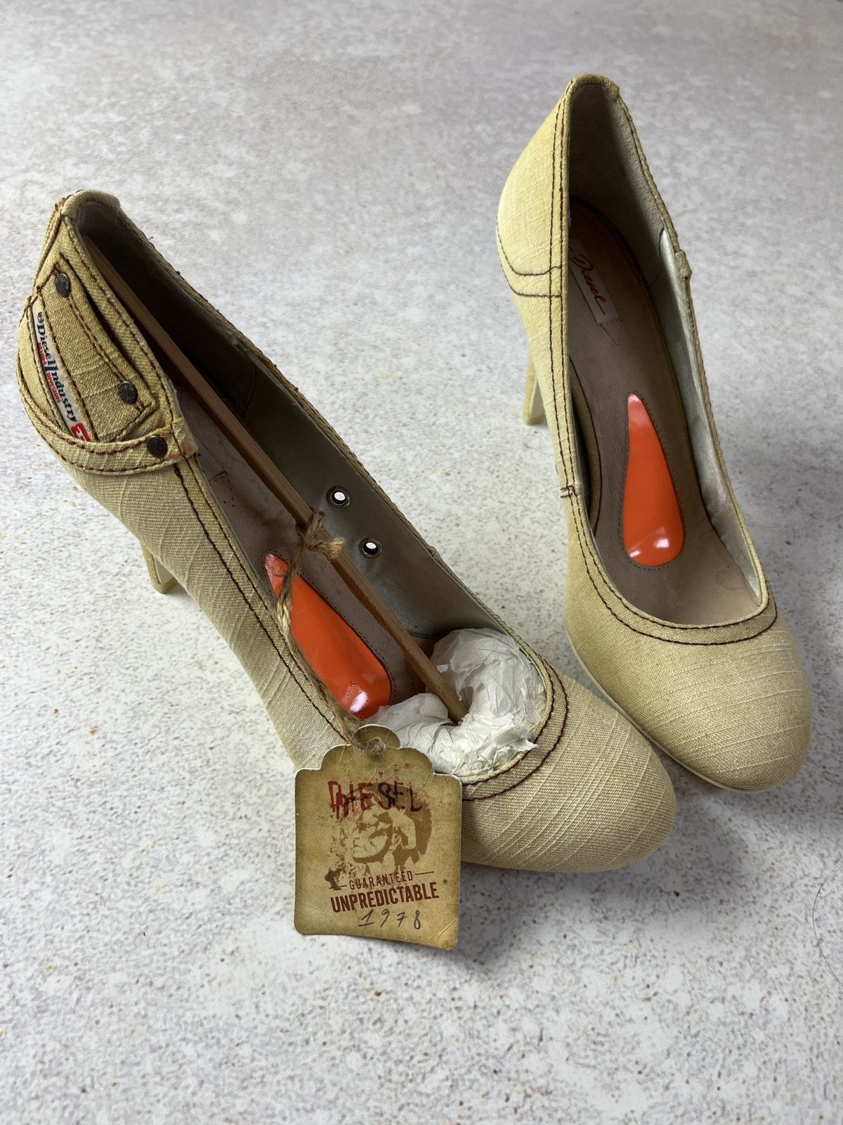 Diesel Vintage DIESEL Jeans Denim Heels Beige Rare 2000s Size US 8 / IT 38 - 2 Thumbnail
