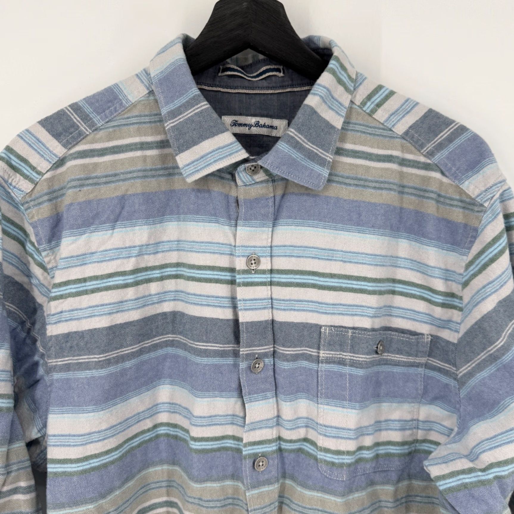 Tommy Bahama Tommy Bahama Button-Down Shirt Mens Large Long Sleeve Striped Casual Pocket Blue Size US L / EU 52-54 / 3 - 2 Thumbnail