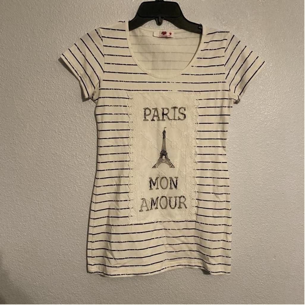 Other Paris Mon Amour Graphic Striped Tee Shirt Size S / US 4 / IT 40 - 1 Thumbnail