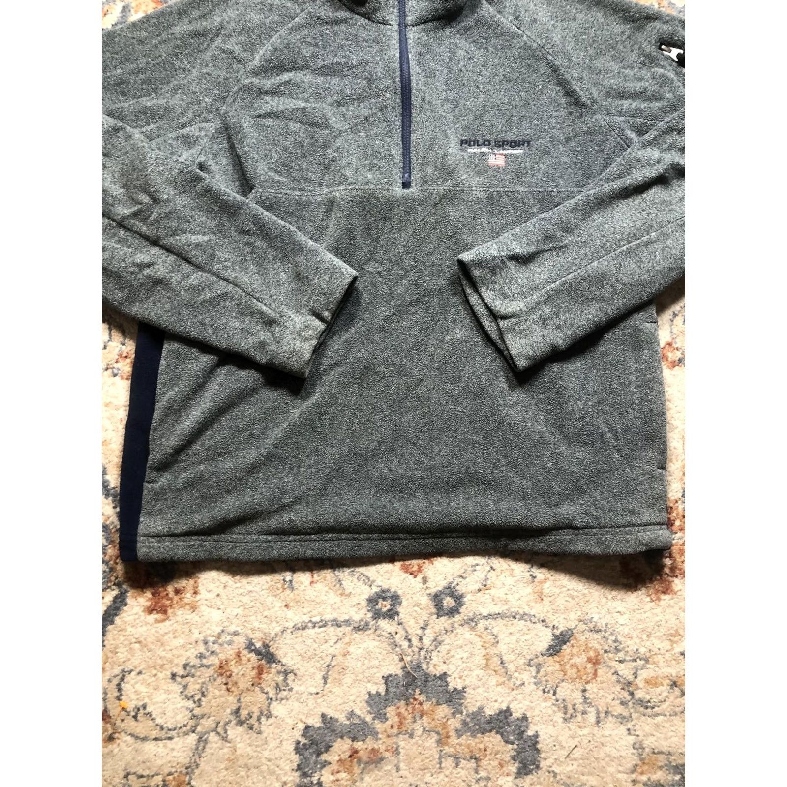 Polo Ralph Lauren Polo Sport Ralph Lauren Sweater Mens L Gray 1/4 Zip Pullover Raglan Sleeve Mock Neck Polyester Casual Pullover Size US L / EU 52-54 / 3 - 5 Thumbnail