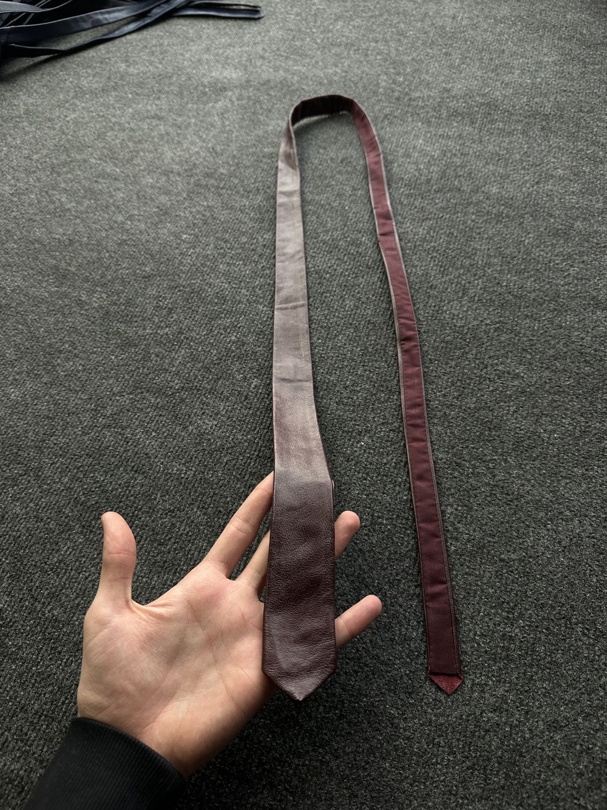 Other 🚨 LEATHER BURGUNDY ITALY TIE LUXURY VNTG RARE OLD MONEY Size ONE SIZE - 3 Thumbnail