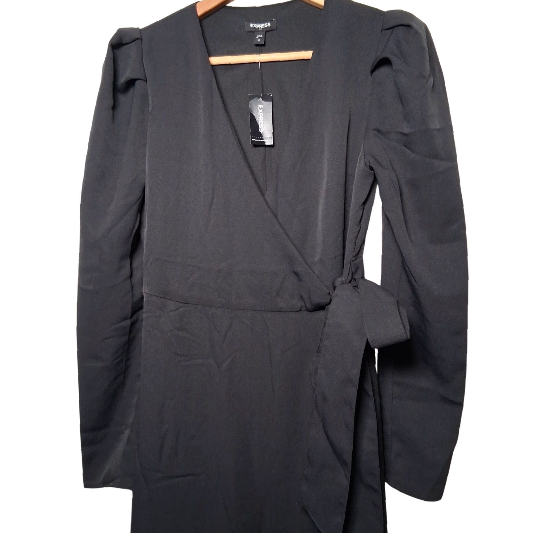 Express VINTAGE Express Dress XS Faux Wrap Black Long Sleeve Size XS / US 0-2 / IT 36-38 - 3 Thumbnail