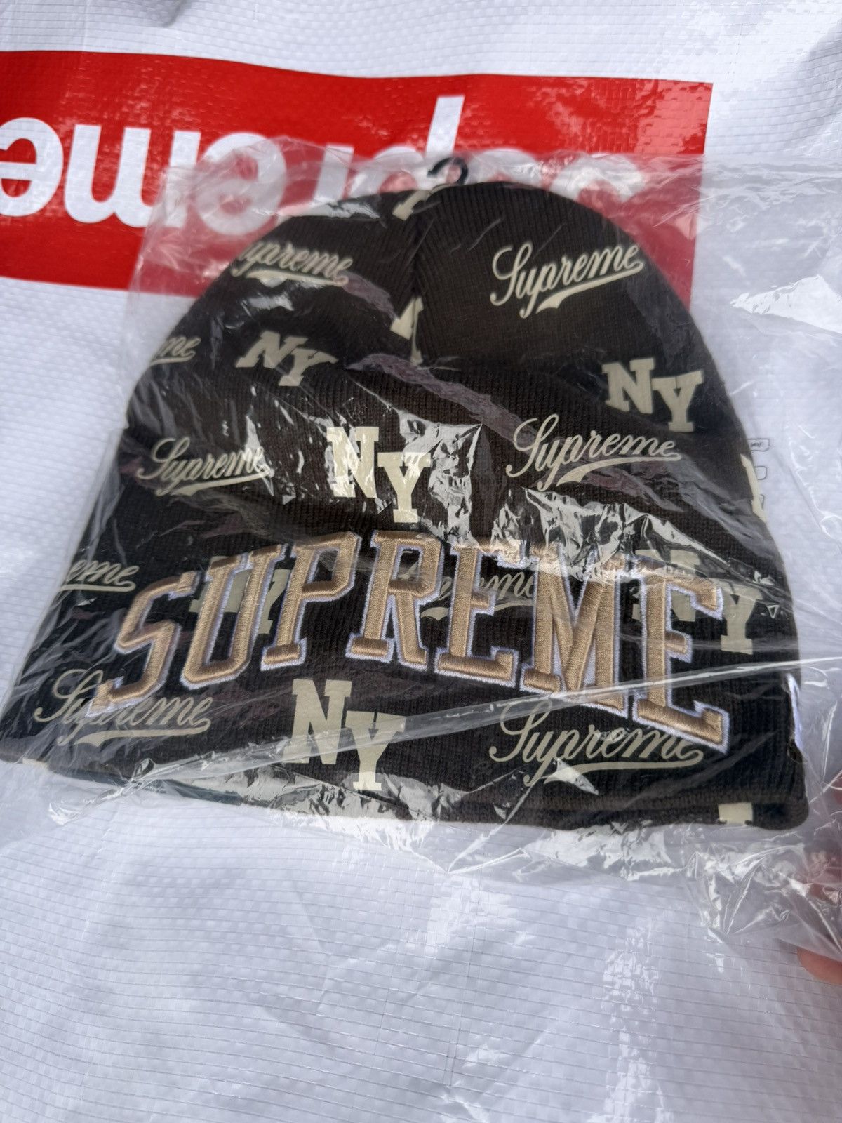 New Era × Supreme Supreme New Era Monogram Beanie brown IN HAND‼️ Size ONE SIZE - 1 Preview