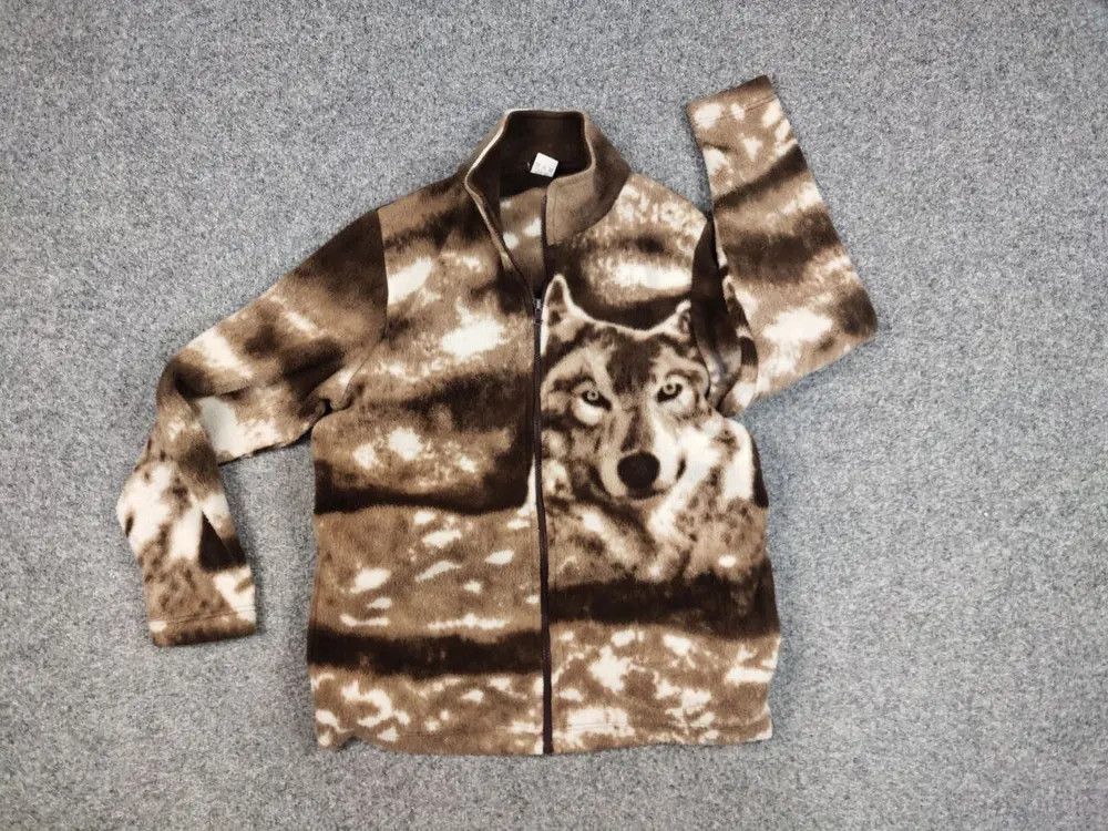 Japanese Brand Vintage 90's Fleece Zip Light Jacket Art Brown Wolf Hype Size US S / EU 44-46 / 1 - 5 Thumbnail