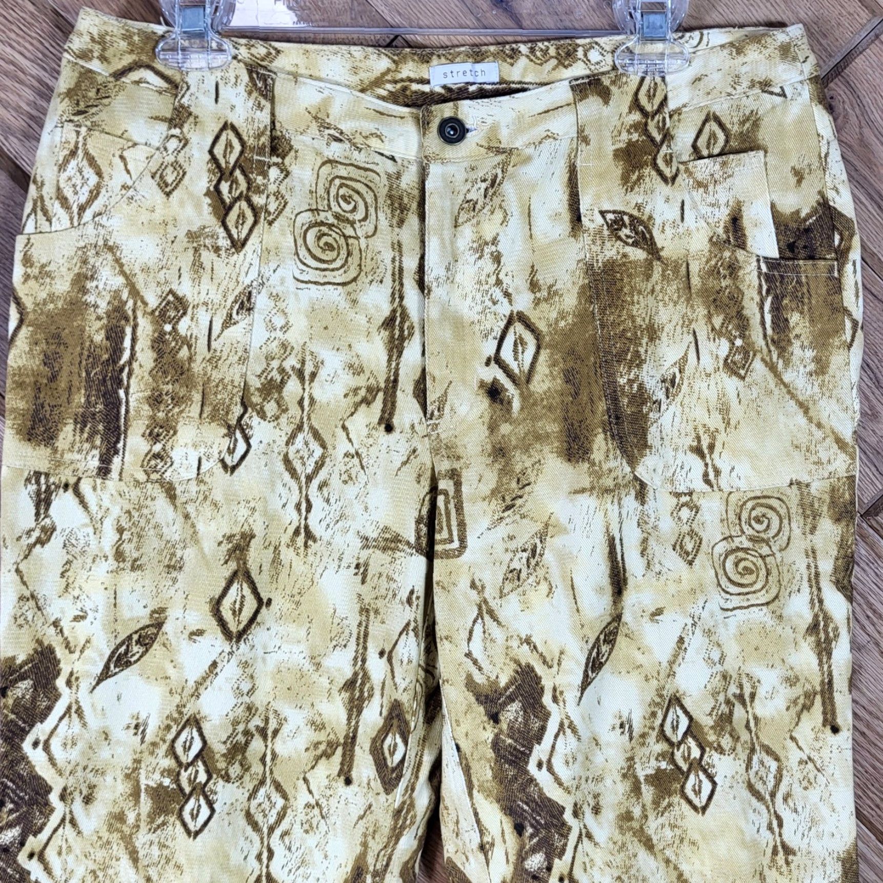Vintage c.l.o.t.h.e.s. Pants Women Size 12 Tan Brown Geometric Tribal Bohemian Stretch Cotton Blend Twill Casual Vintage: No Size 34" / US 12 / IT 48 - 2 Thumbnail